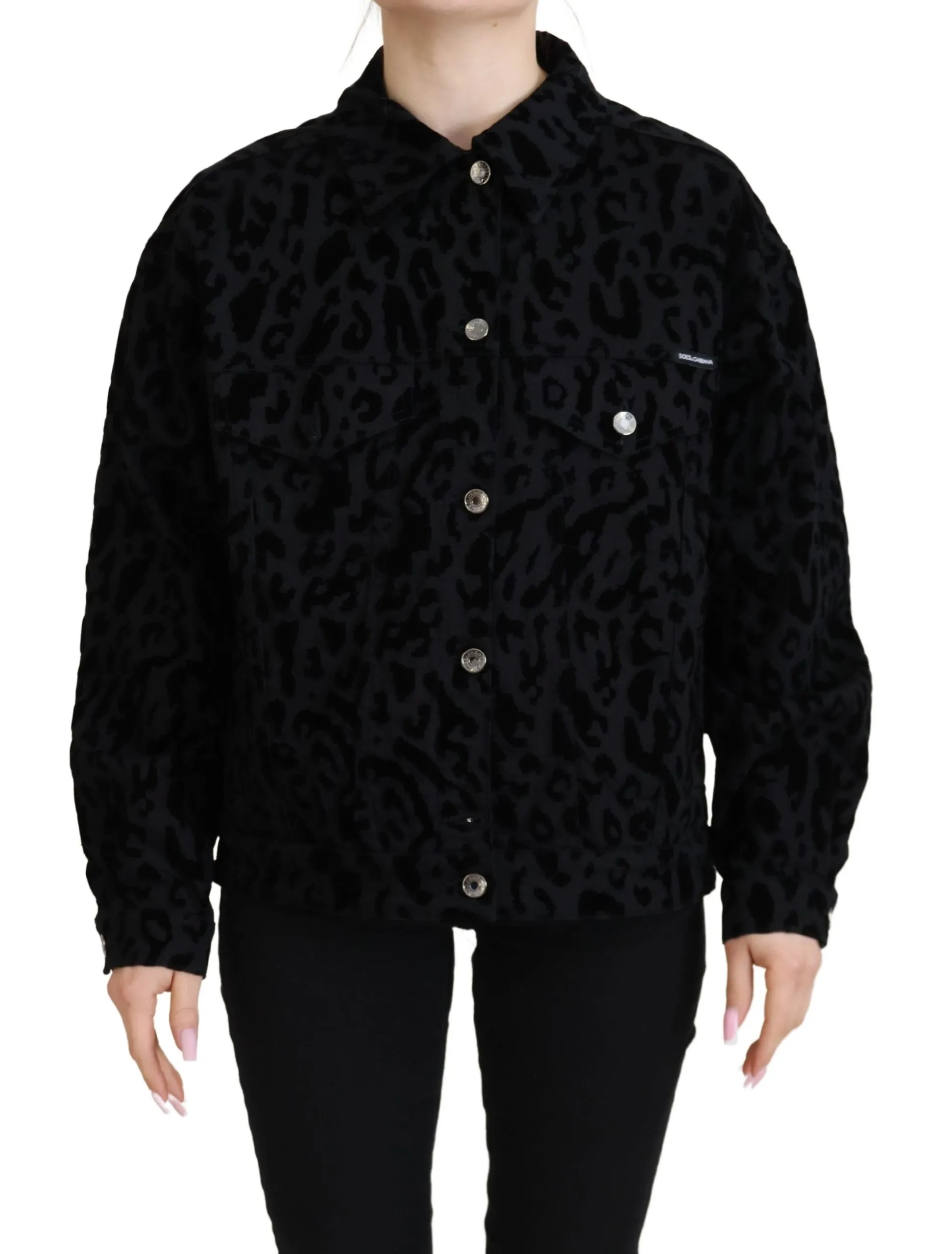 Dolce & Gabbana Women's Chic Leopard Print Button Down Denim Jacket