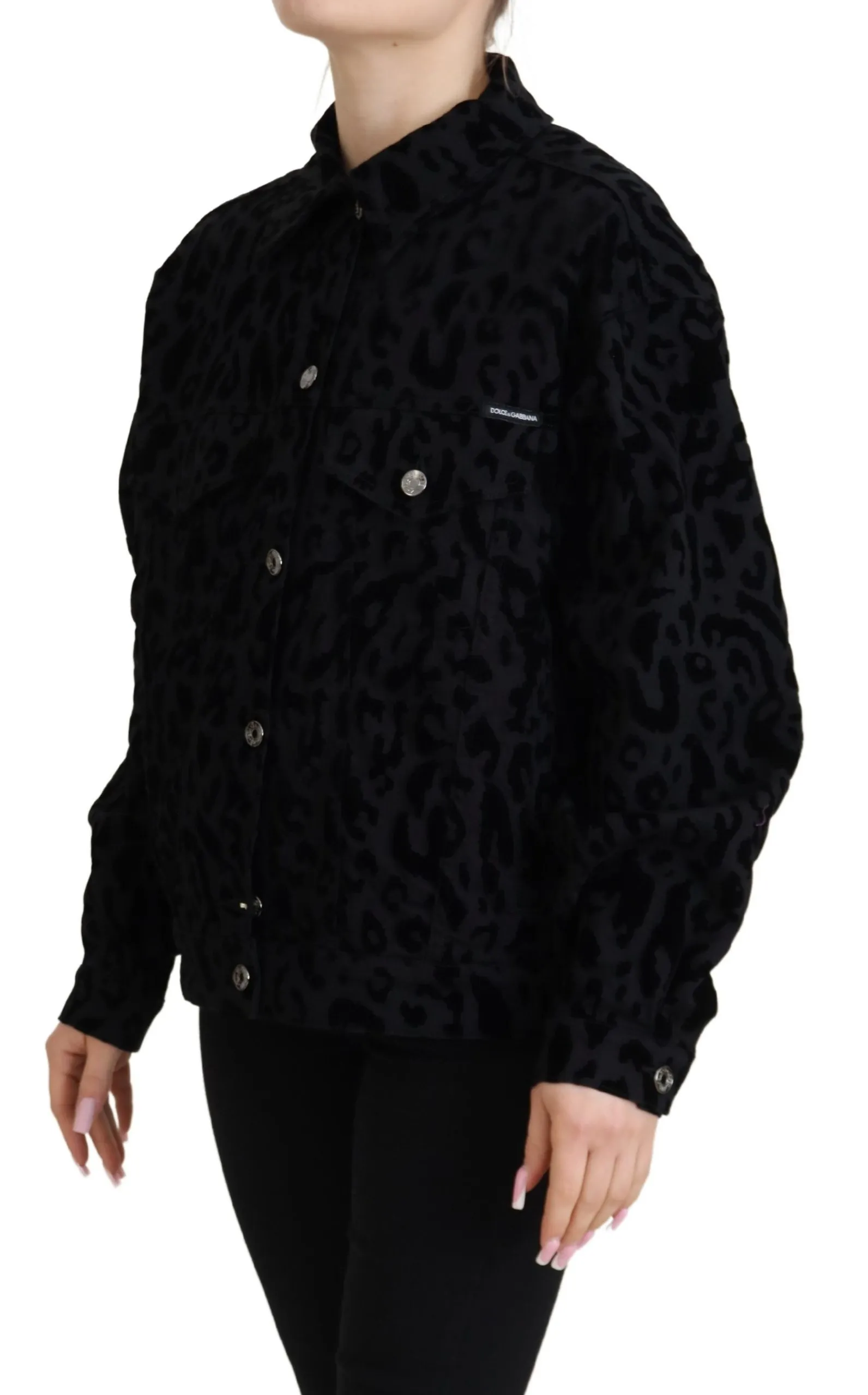 Dolce & Gabbana Women's Chic Leopard Print Button Down Denim Jacket