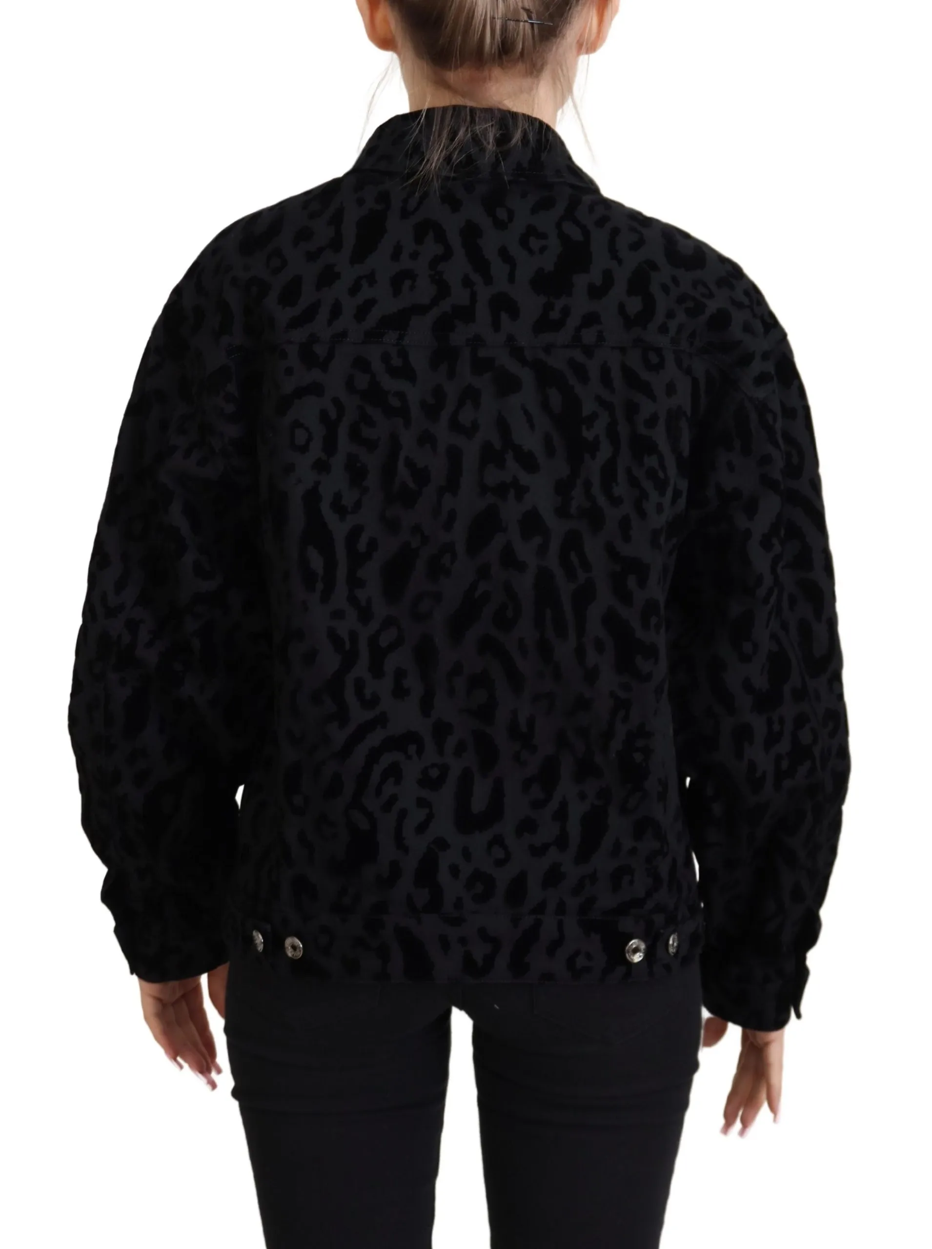 Dolce & Gabbana Women's Chic Leopard Print Button Down Denim Jacket