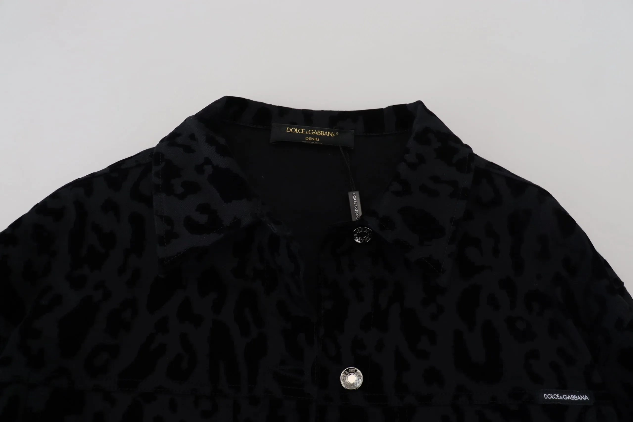 Dolce & Gabbana Women's Chic Leopard Print Button Down Denim Jacket