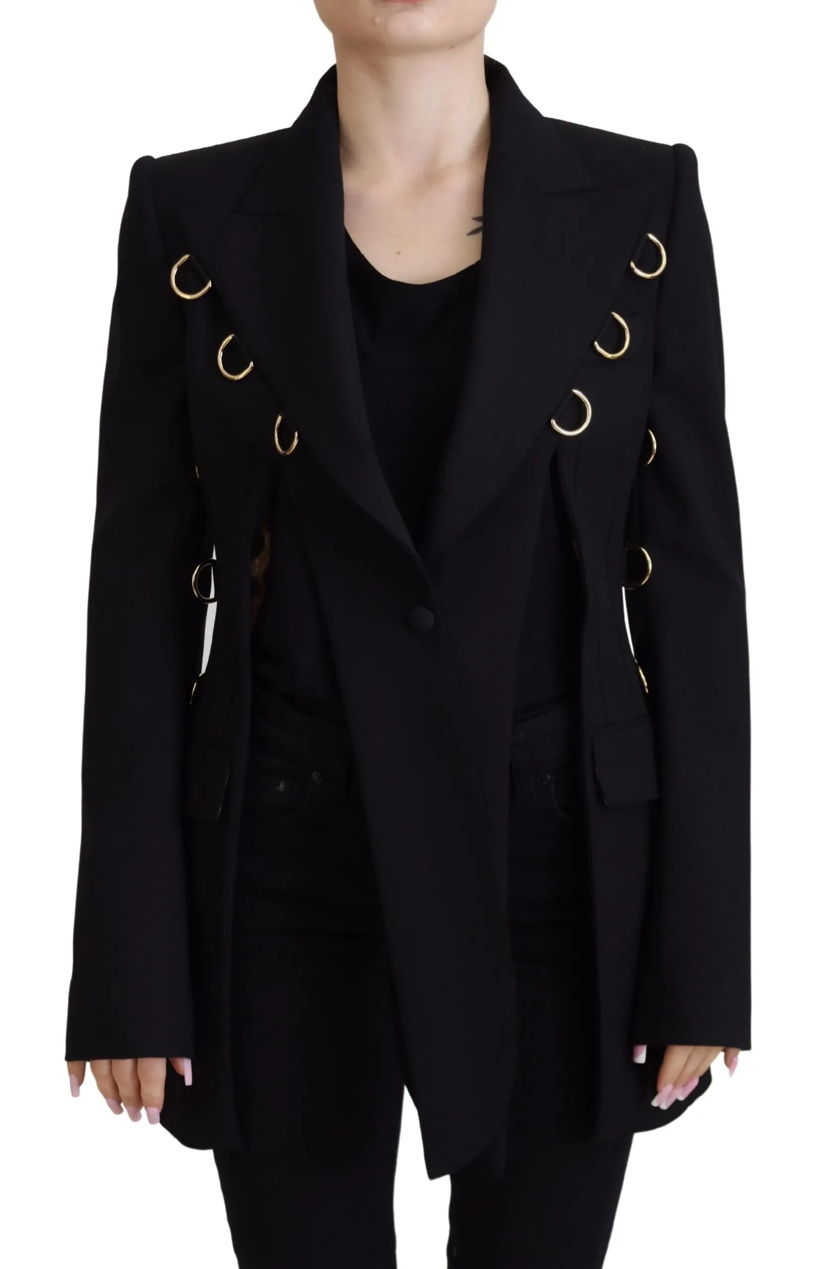 Dolce & Gabbana Women's Elegant Black Wool Blend Jacket with Embellishments