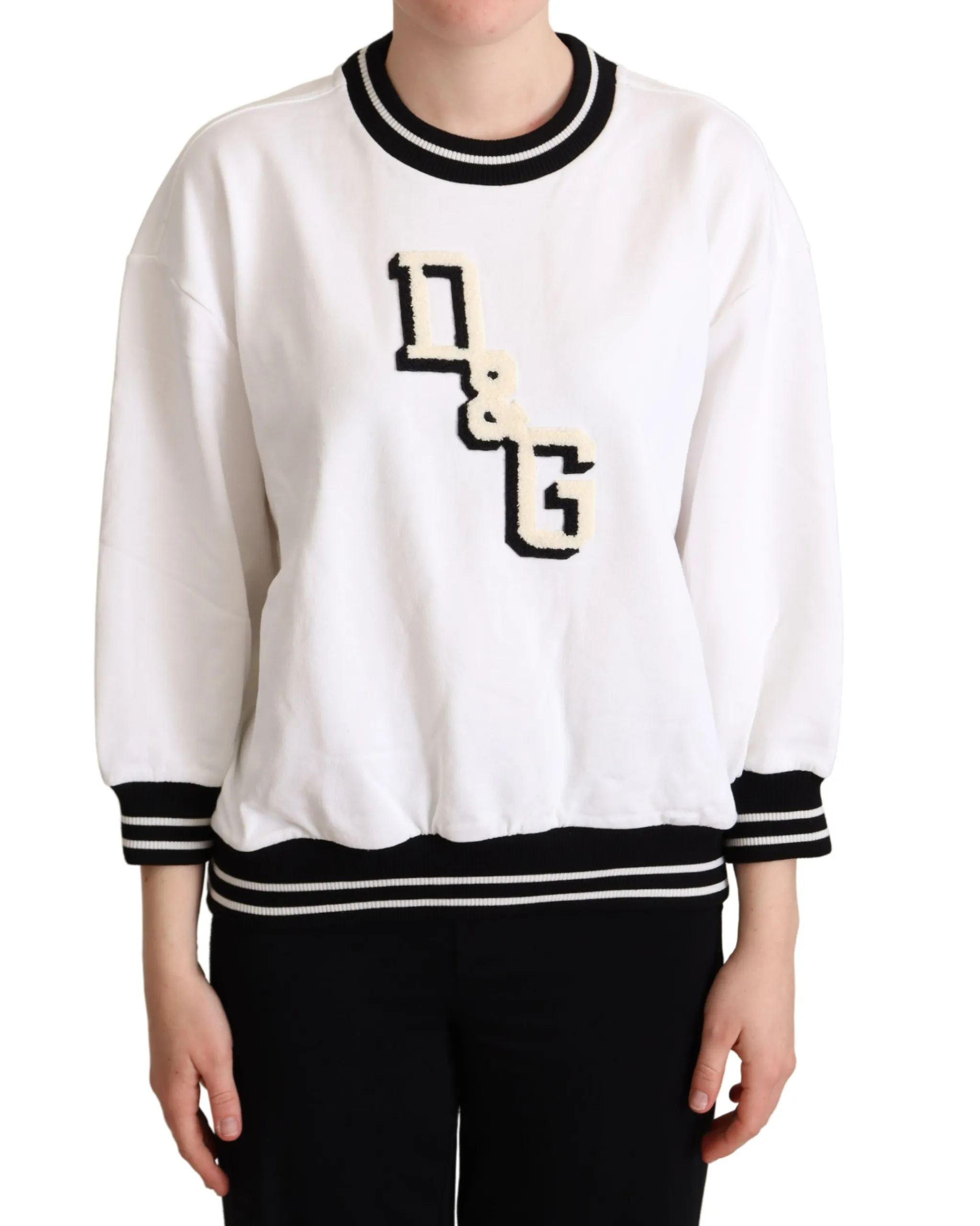 Dolce & Gabbana Women's Elegant White Cotton Crewneck Pullover