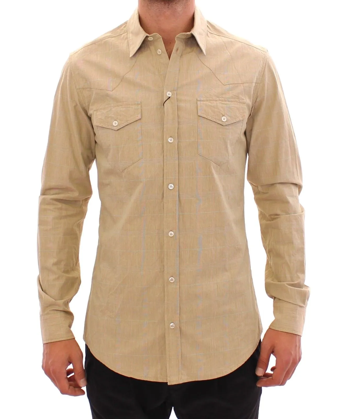 Dolce & Gabbana Men's Elegant Sicilia Beige Checkered Casual Shirt