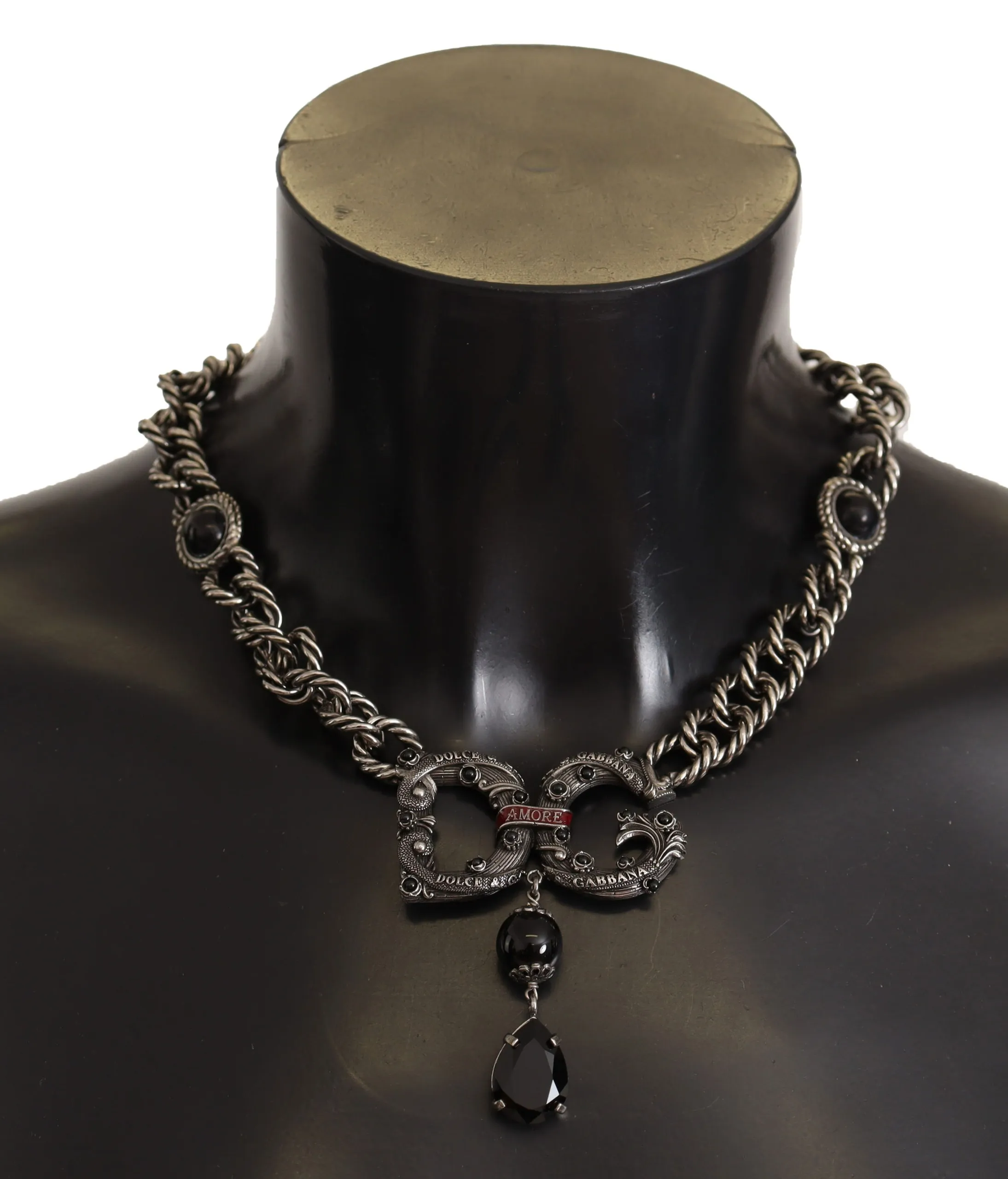 Dolce & Gabbana Women's Elegant Silver Tone DG Crystal Charm Necklace