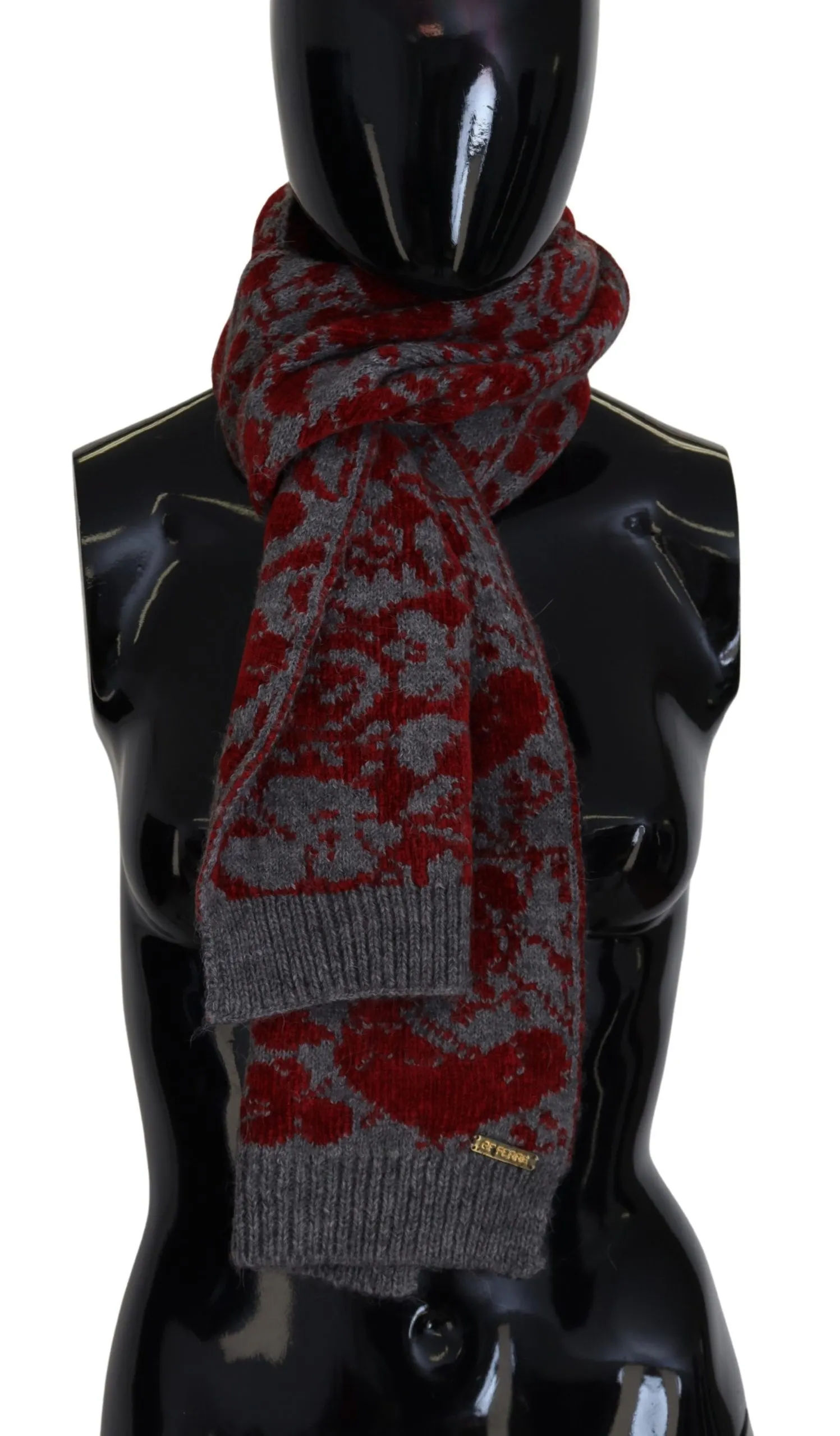 GF Ferre Women's Chic Red and Grey Cotton Wrap Scarf