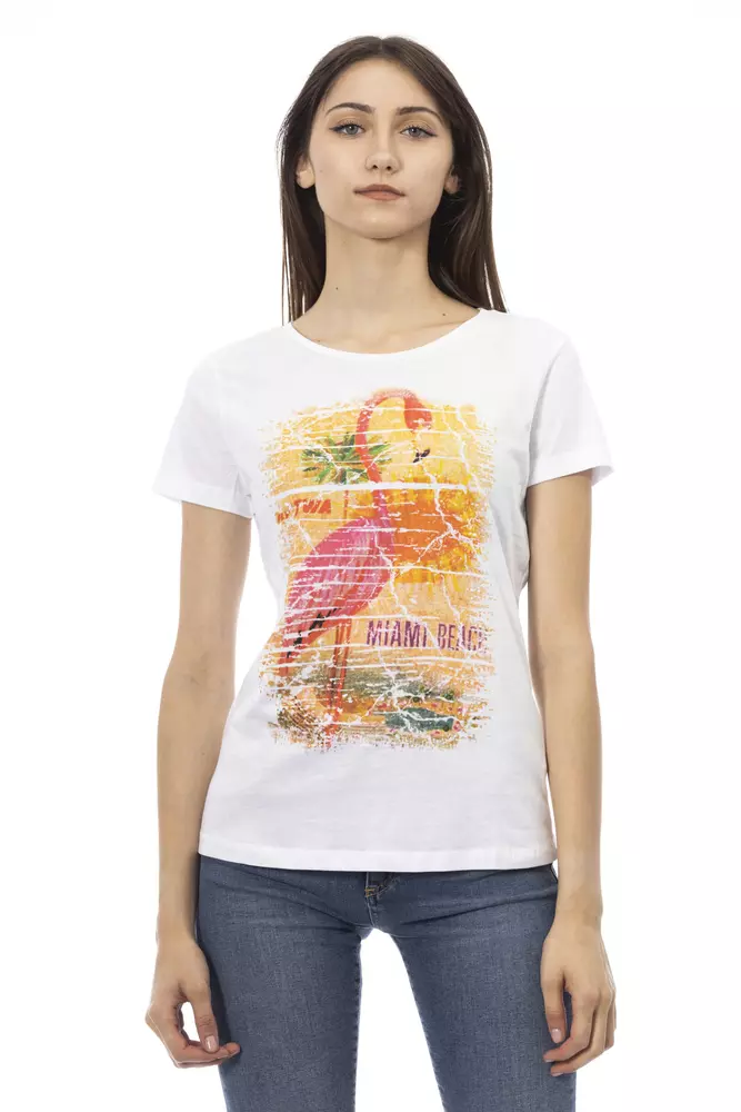 Trussardi Action Women's Chic White Tee with Graphic Flair