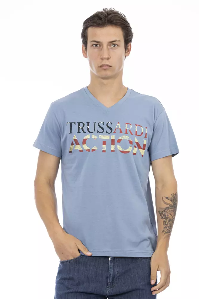 Trussardi Action Light Blue Cotton Men T-Shirt