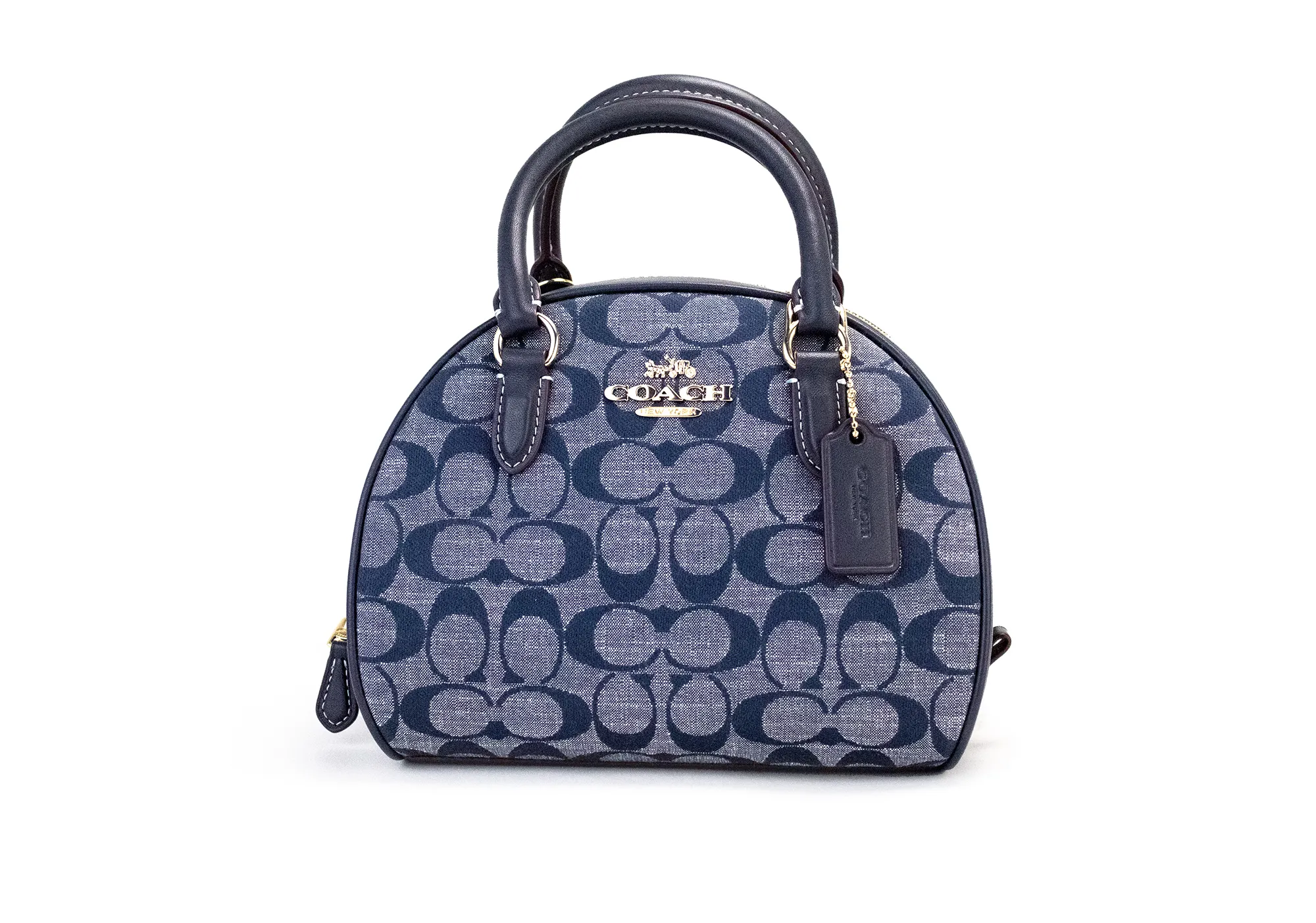 COACH Women's Sydney Small Denim Multi Signature Chambray Canvas Satchel Handbag