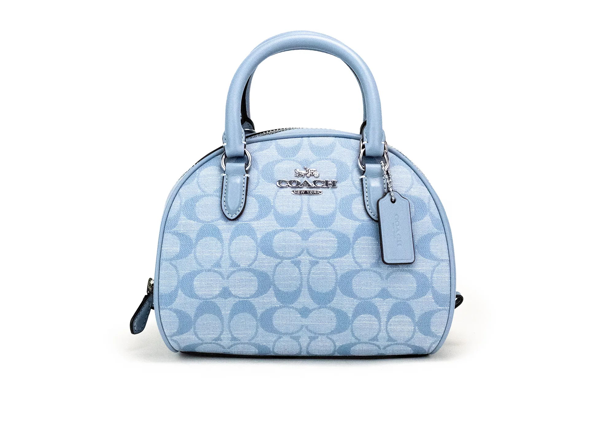 COACH Women's Sydney Small Cornflower Signature Chambray Canvas Satchel Handbag