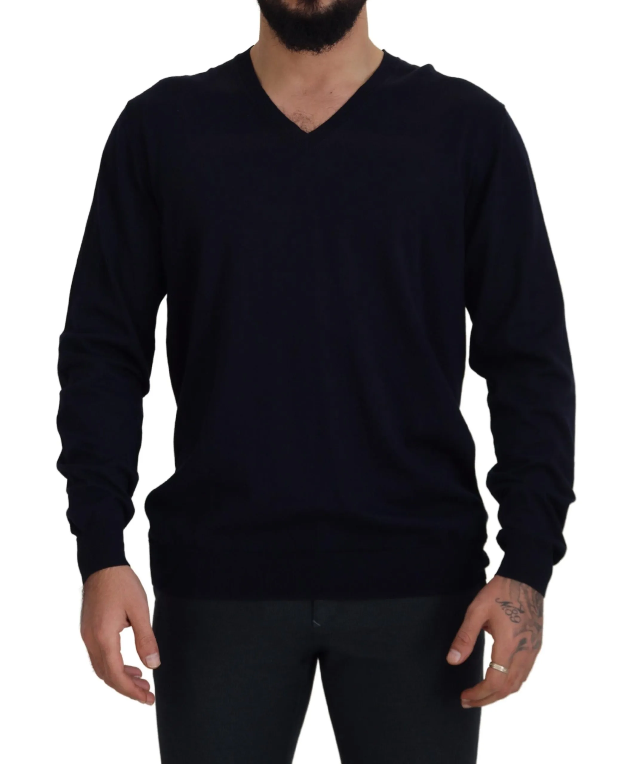 Paolo Pecora Milano Men's Elegant Black Cotton Pullover Sweater