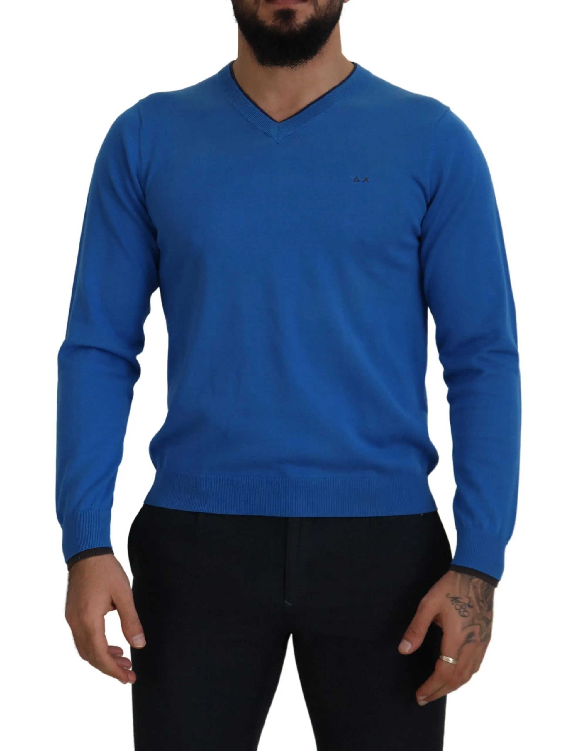 Sun68 Men's Chic Blue Cotton Pullover Sweater