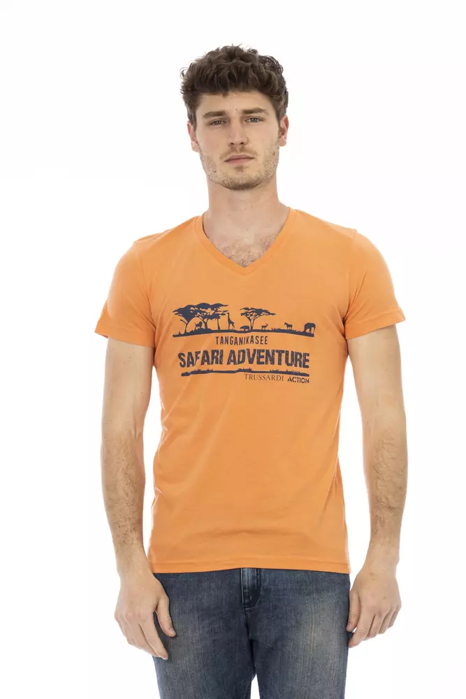 Trussardi Action Orange Cotton Men V-Neck T-Shirt