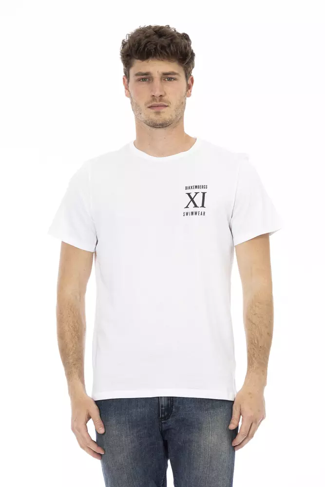 Bikkembergs Men's Elegant White Front Print T-Shirt