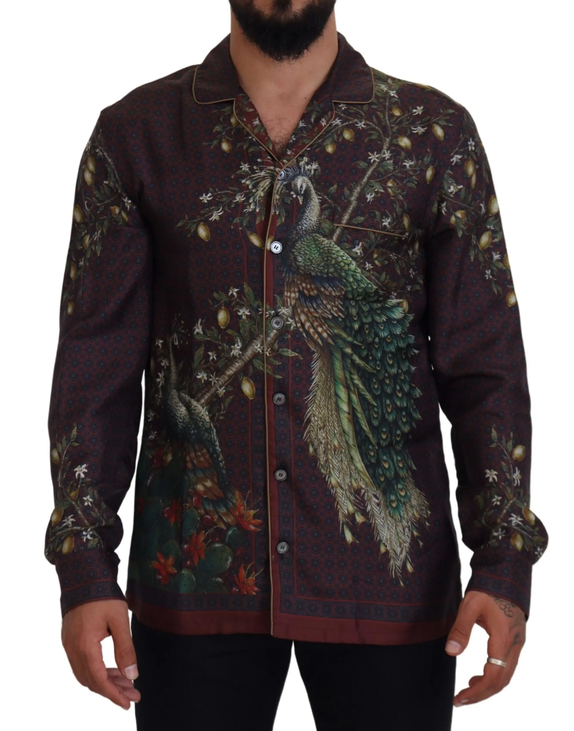 Dolce & Gabbana Men's Elegant Silk Satin Men's Pajama Style Shirt