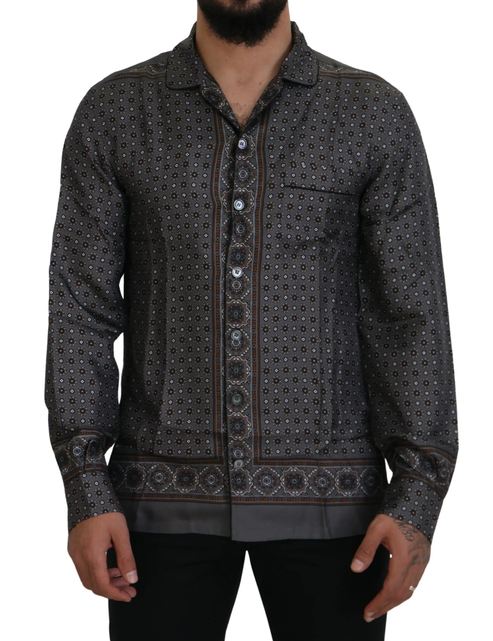 Dolce & Gabbana Men's Elegant Silk Satin Baroque Shirt