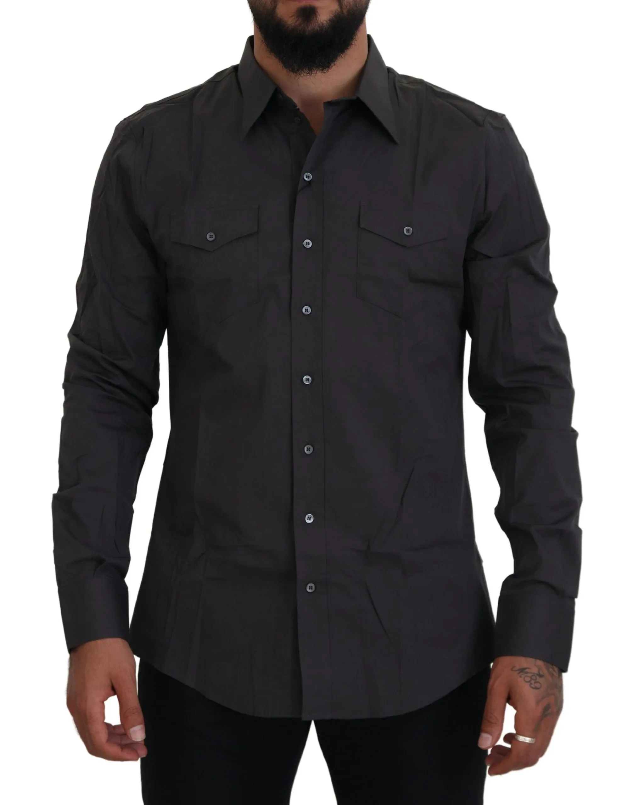Dolce & Gabbana Men's Elegant Gray Sicilia Slim Fit Dress Shirt