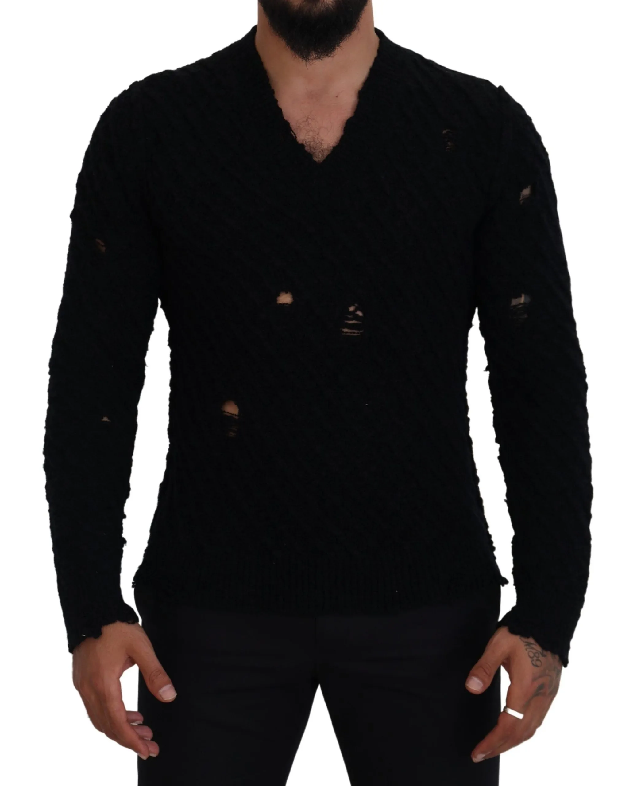 Dolce & Gabbana Men's Elegant Black Wool-Blend V-Neck Sweater