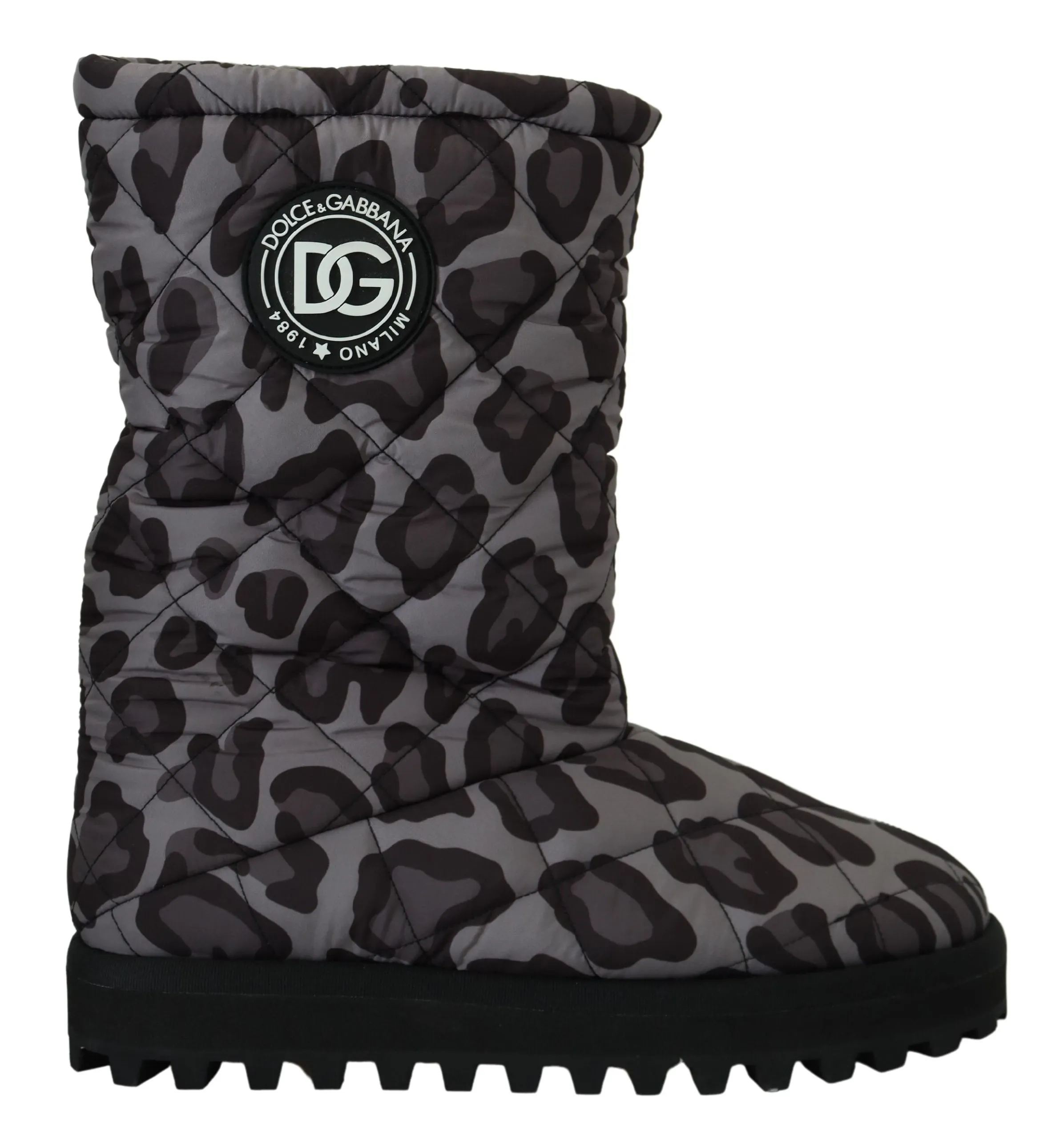 Dolce & Gabbana Men's Elegant Gray Leopard Mid Calf Boots