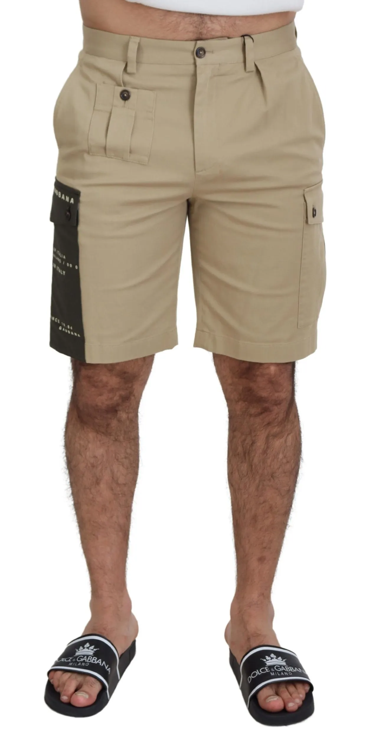Dolce & Gabbana Men's Elegant Beige Cotton Blend Designer Shorts