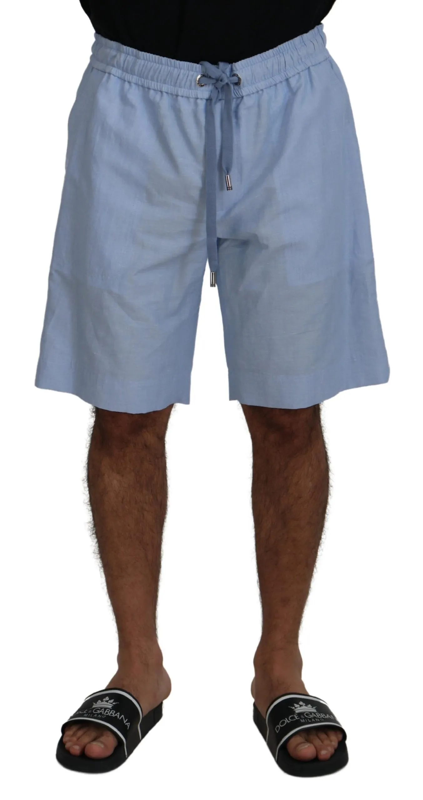 Dolce & Gabbana Men's Elegant Light Blue Linen-Cotton Summer Shorts