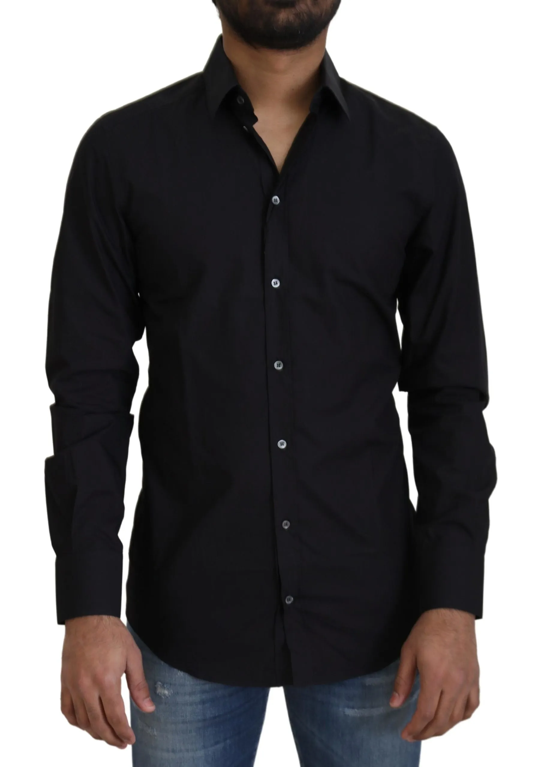 Dolce & Gabbana Men's Elegant Slim Fit Black Cotton Dress Shirt