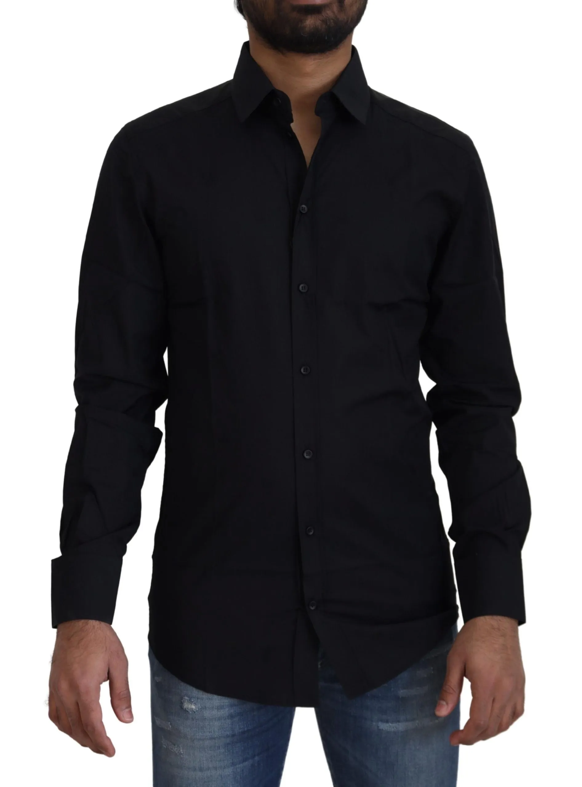 Dolce & Gabbana Men's Chic Black Cotton Dress Shirt