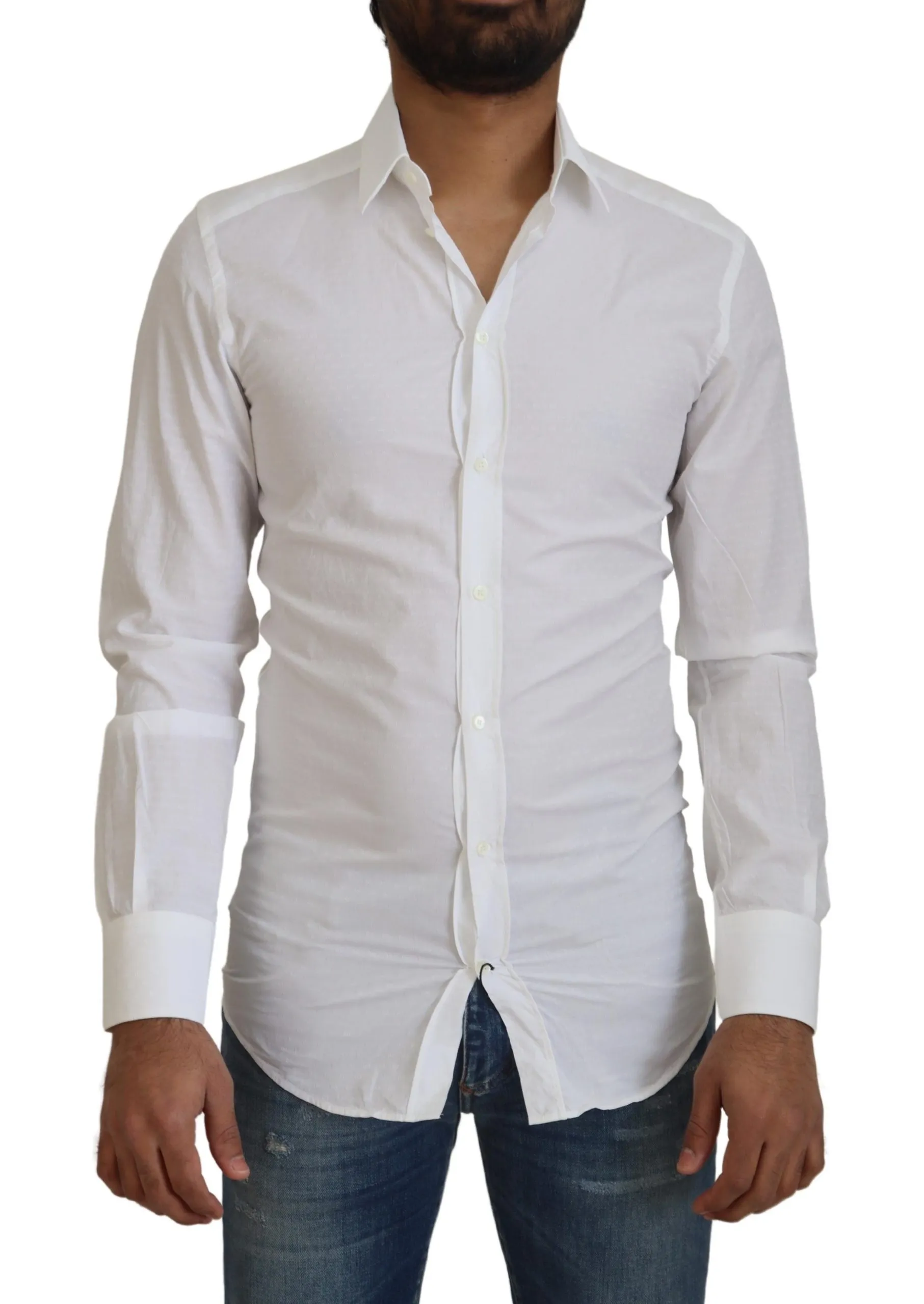 Dolce & Gabbana Men's Elegant White Cotton Dress Shirt Slim Fit