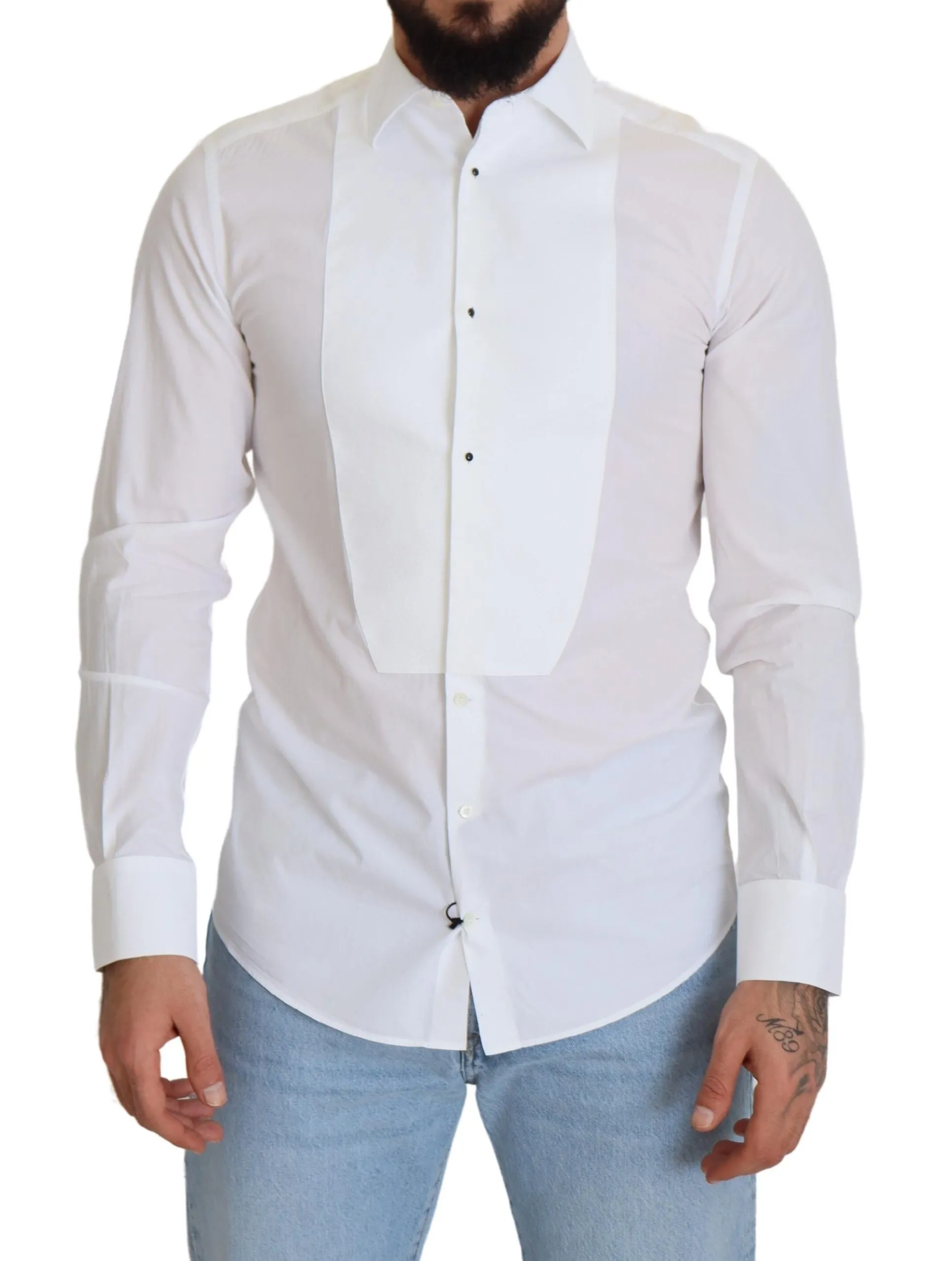 Dolce & Gabbana Men's Elegant White Cotton Poplin Slim Fit Shirt