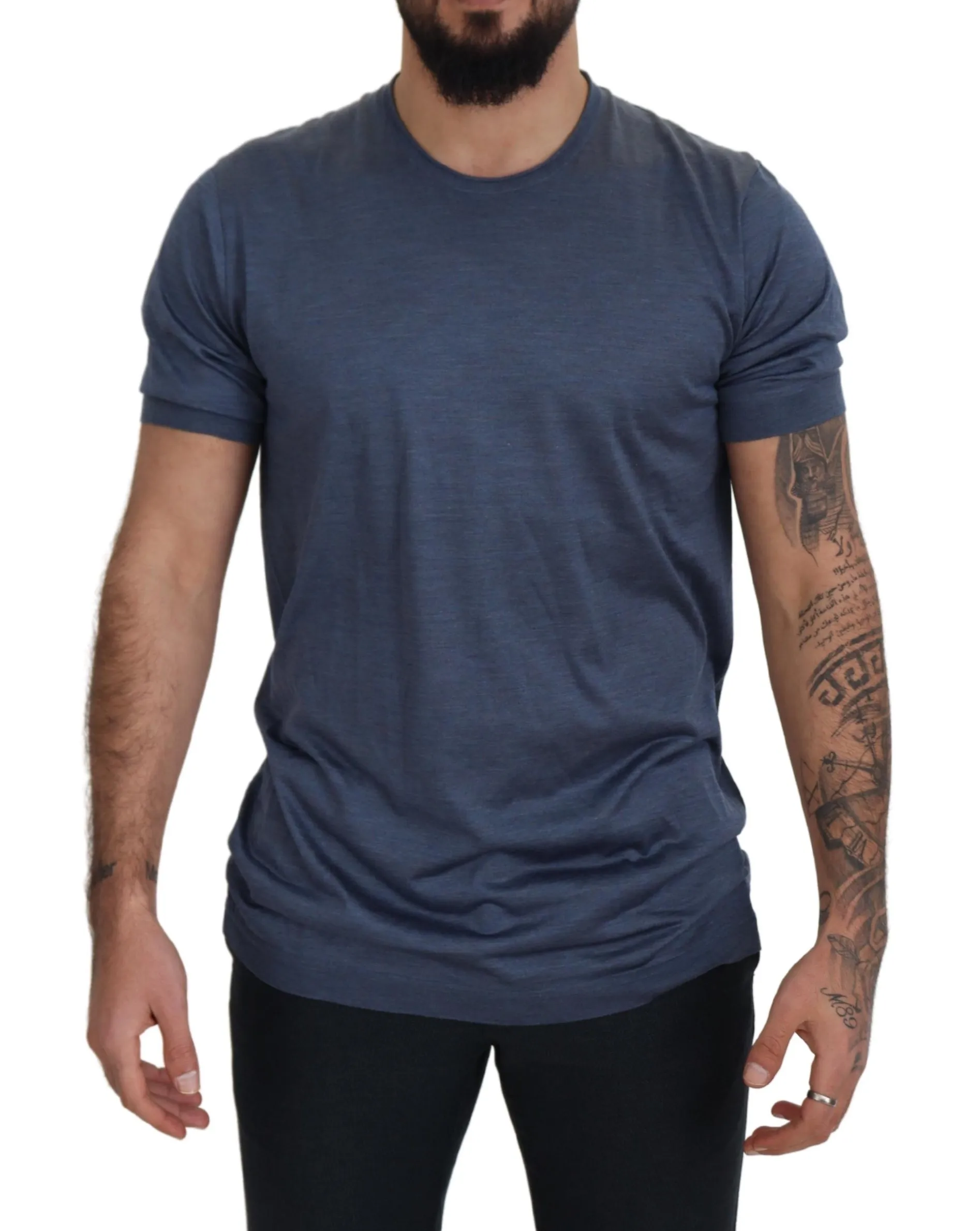 Dolce & Gabbana Men's Elegant Blue Silk Crewneck Tee