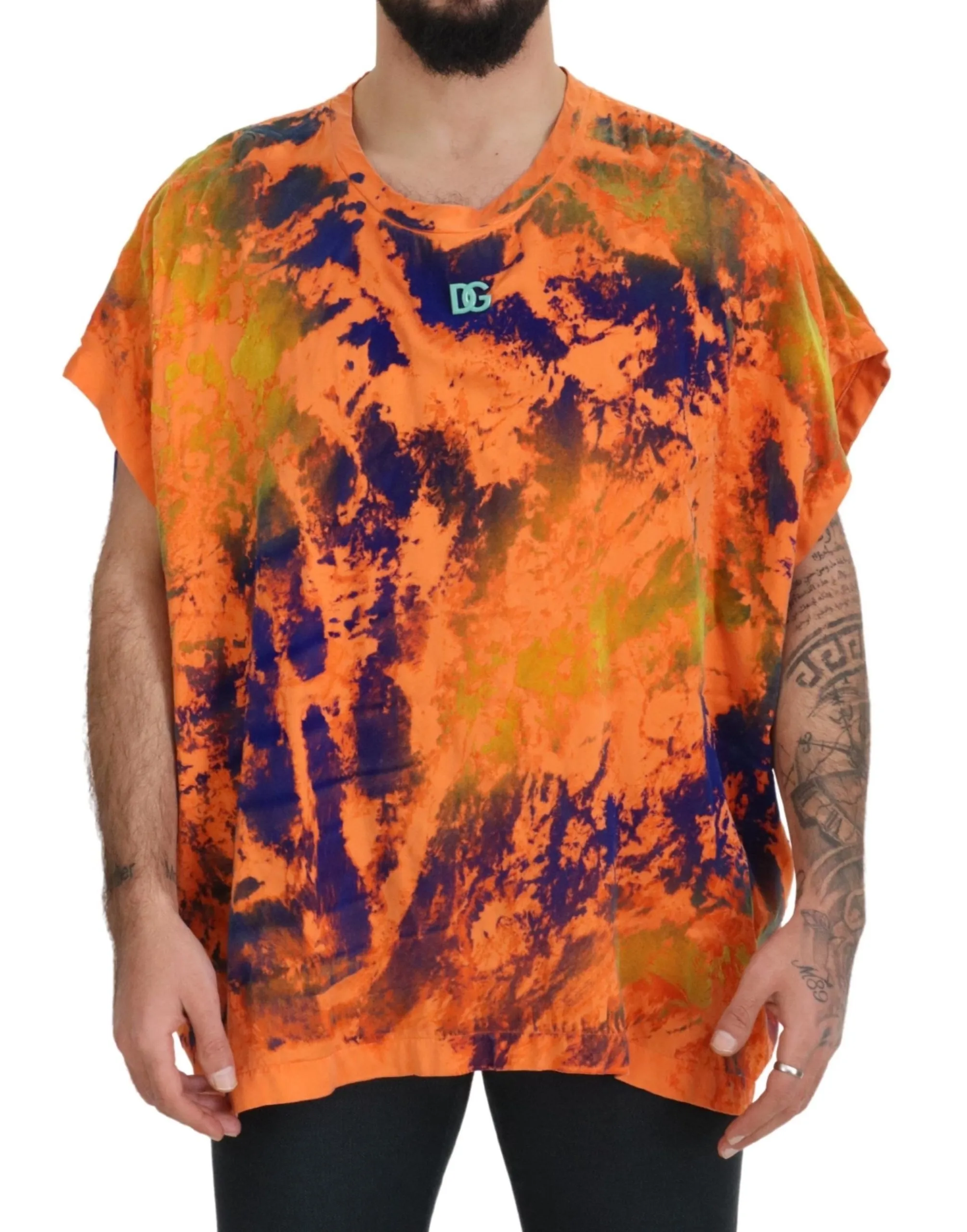 Dolce & Gabbana Men's Elegant Orange Tie Dye Silk T-Shirt