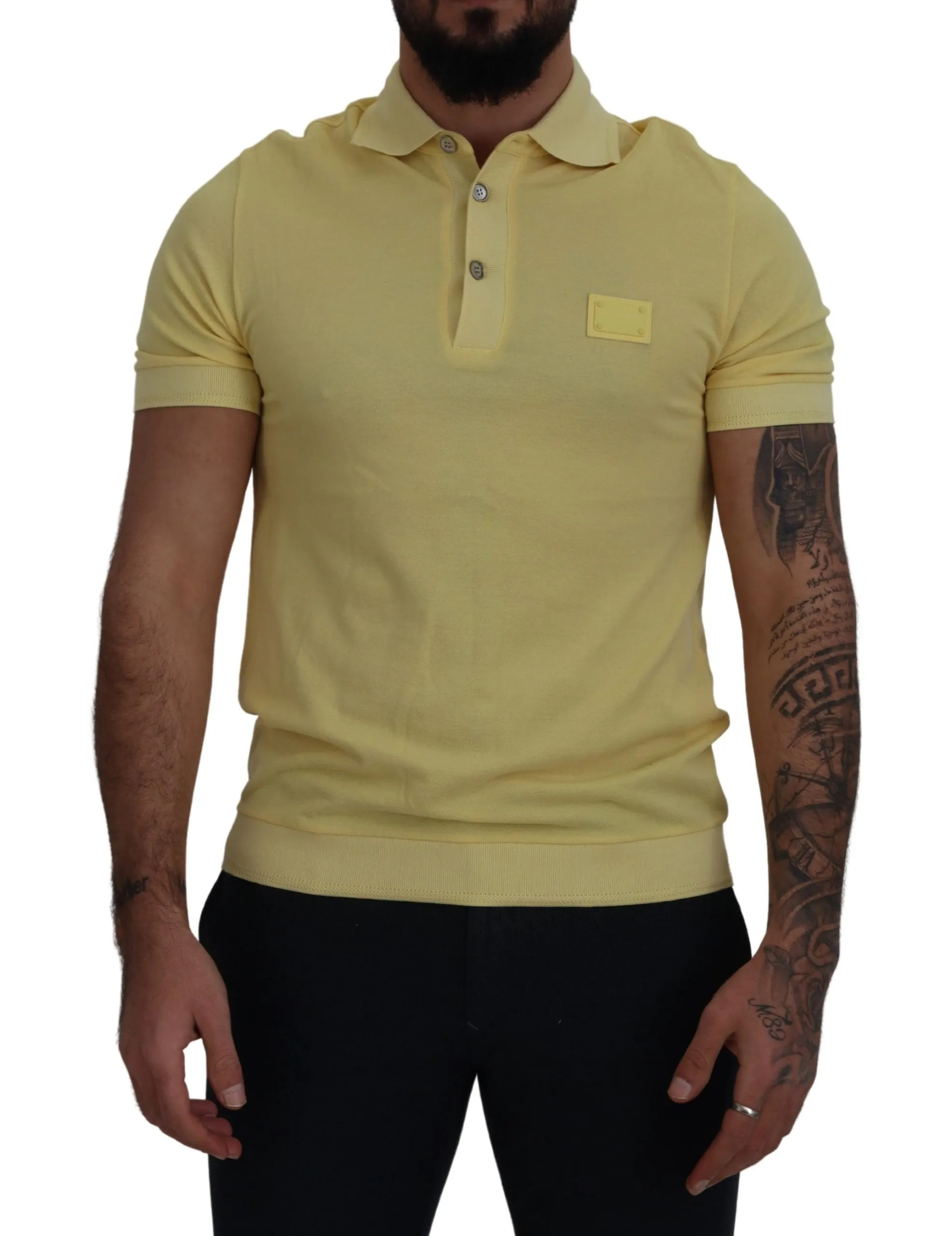 Dolce & Gabbana Men's Elegant Yellow Cotton Collared Tee