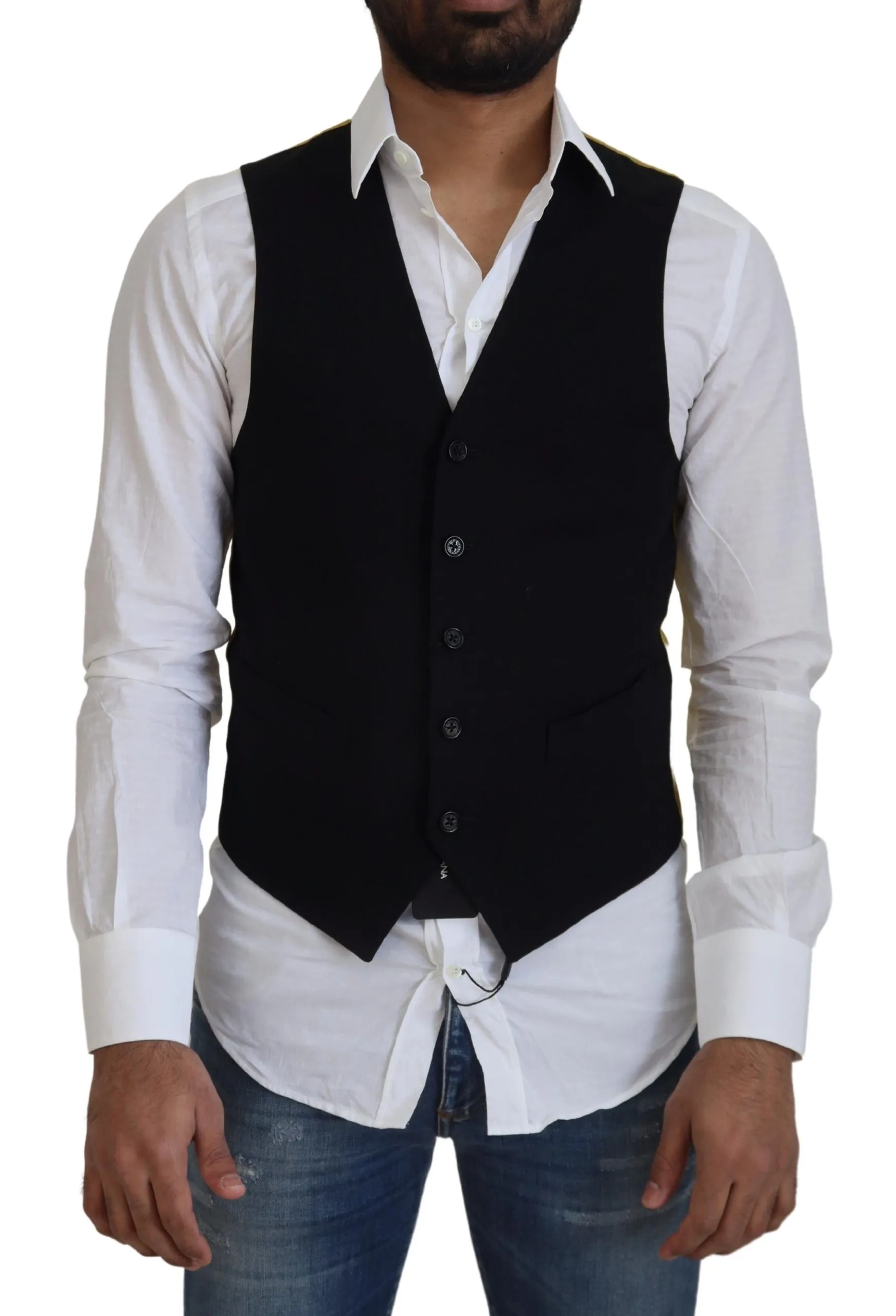 Dolce & Gabbana Men's Elegant Black Gold Formal Dress Vest