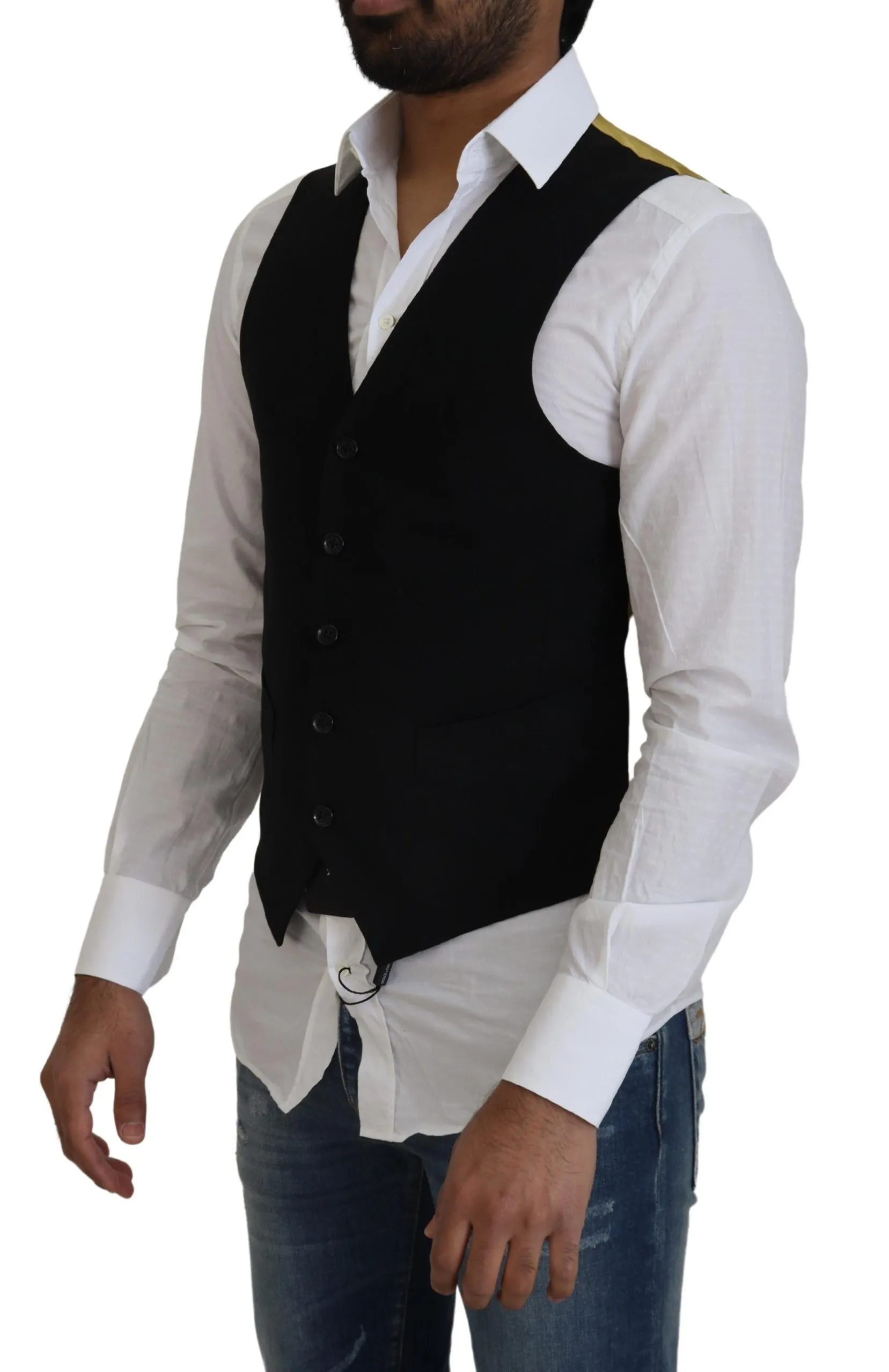Dolce & Gabbana Men's Elegant Black Gold Formal Dress Vest