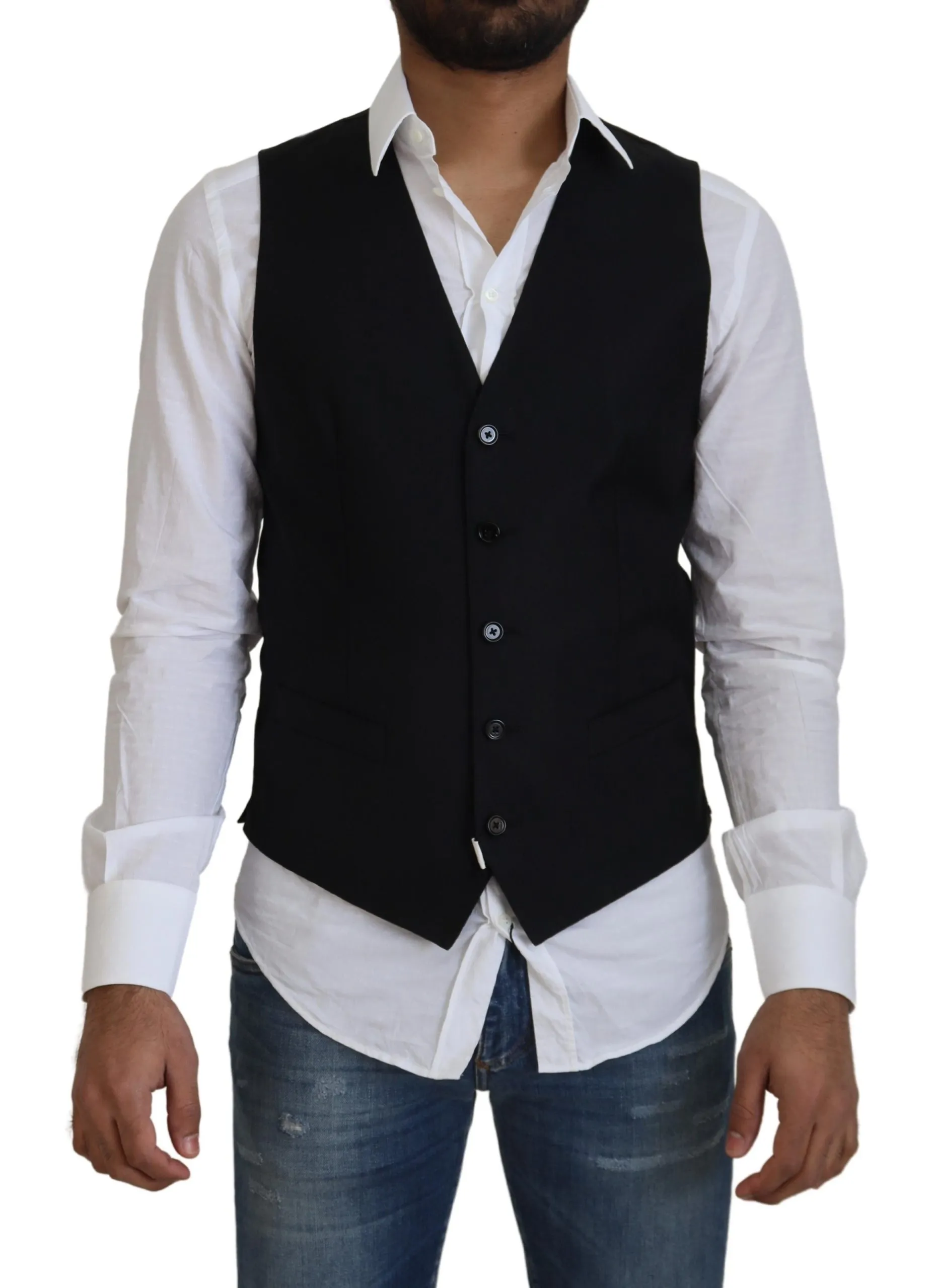 Dolce & Gabbana Men's Elegant Black Formal Wool-Silk Dress Vest
