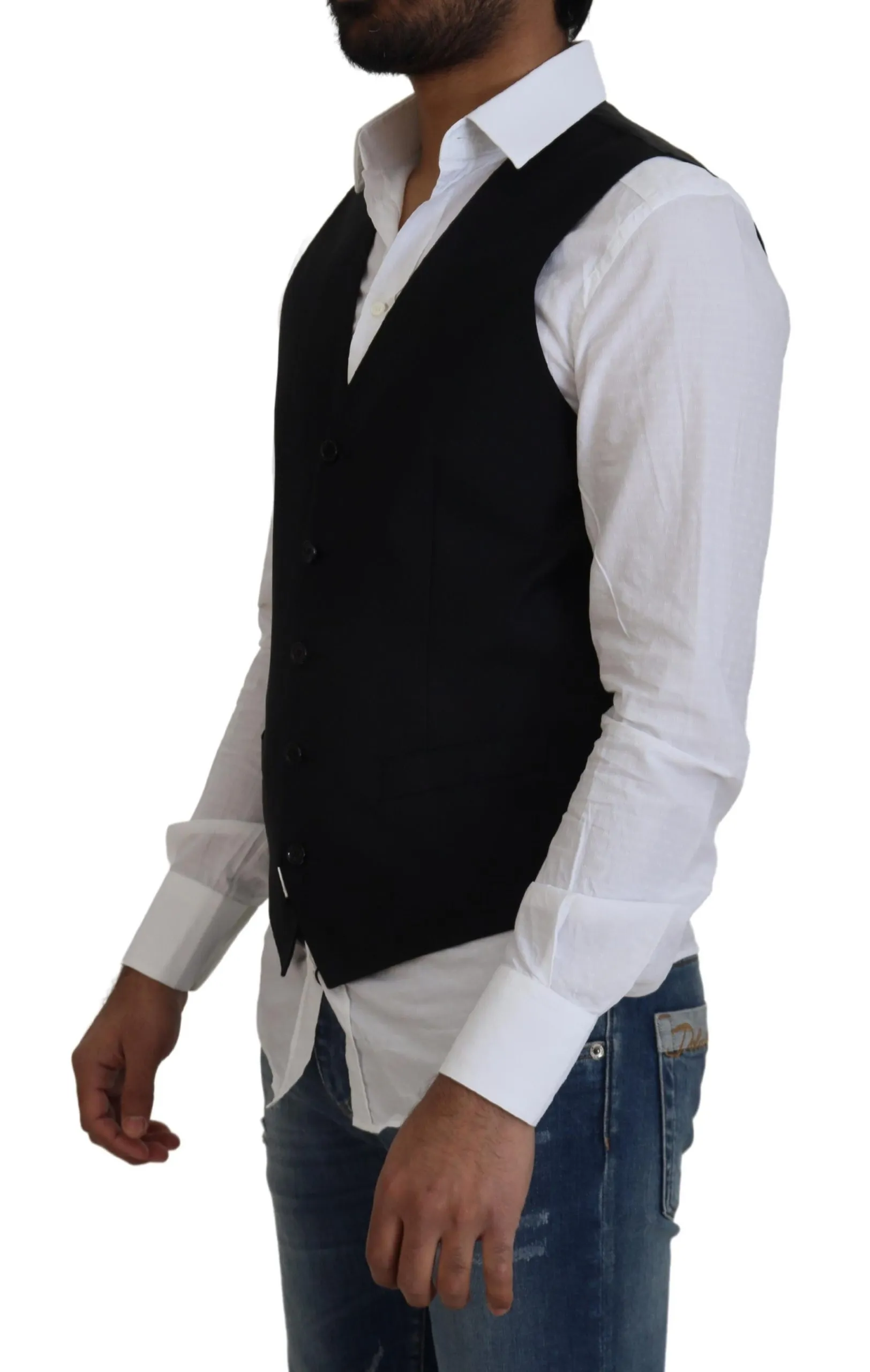 Dolce & Gabbana Men's Elegant Black Formal Wool-Silk Dress Vest