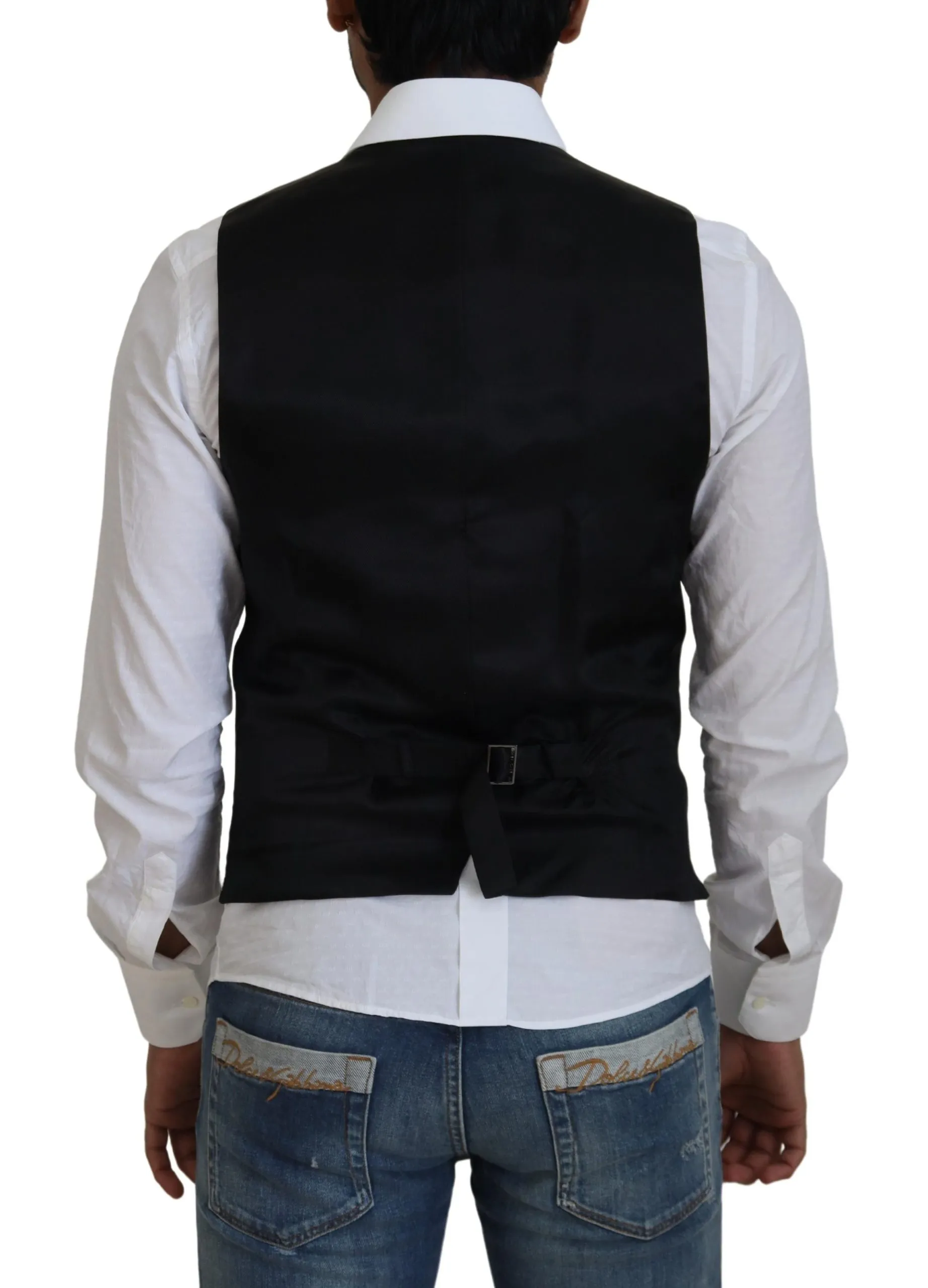 Dolce & Gabbana Men's Elegant Black Formal Wool-Silk Dress Vest