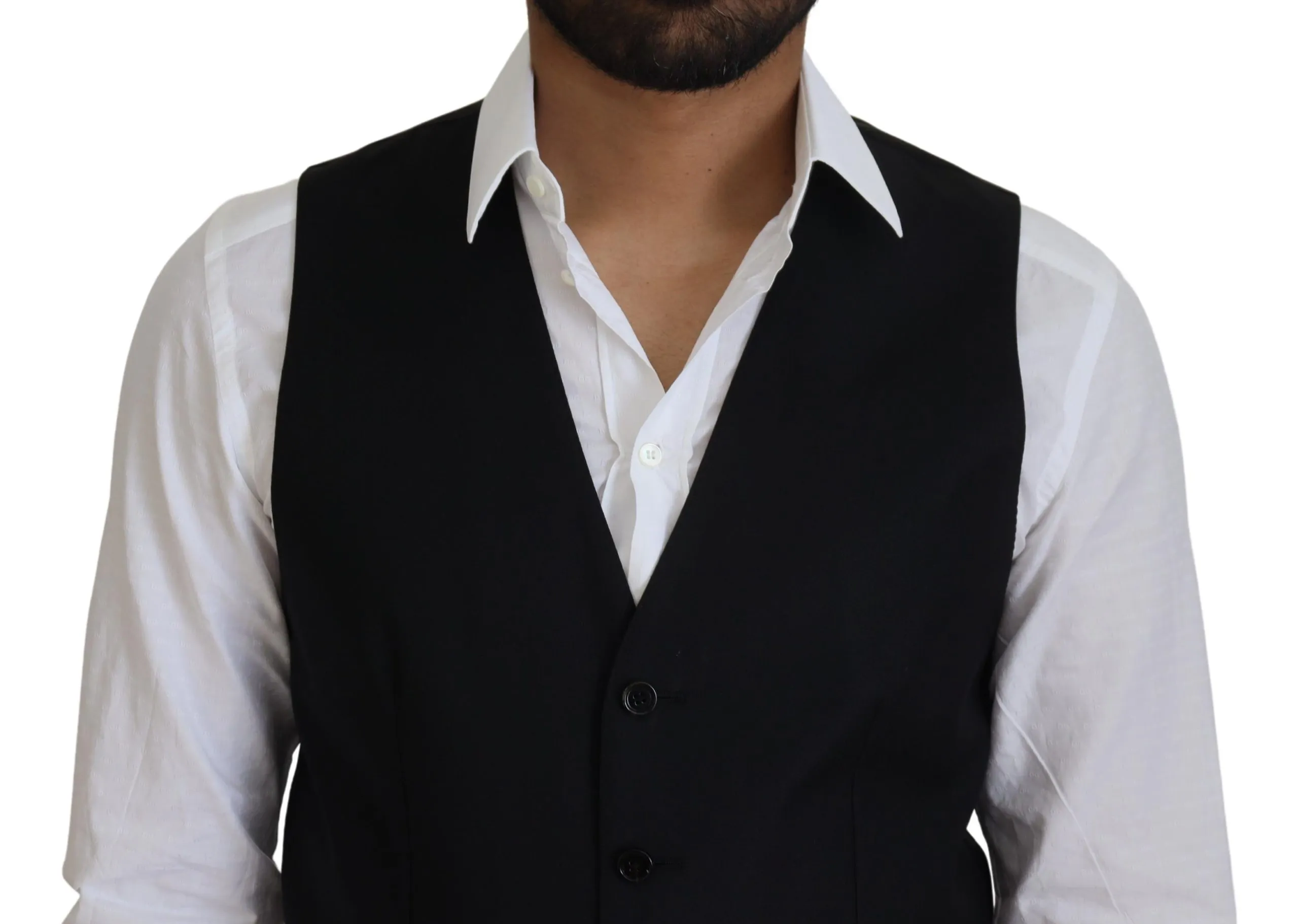 Dolce & Gabbana Men's Elegant Black Formal Wool-Silk Dress Vest