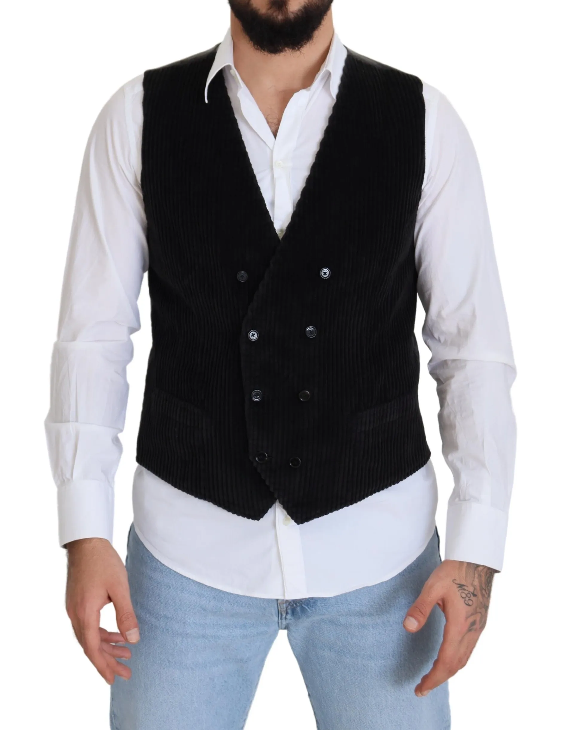 Dolce & Gabbana Men's Elegant Black Double Breasted Dress Vest