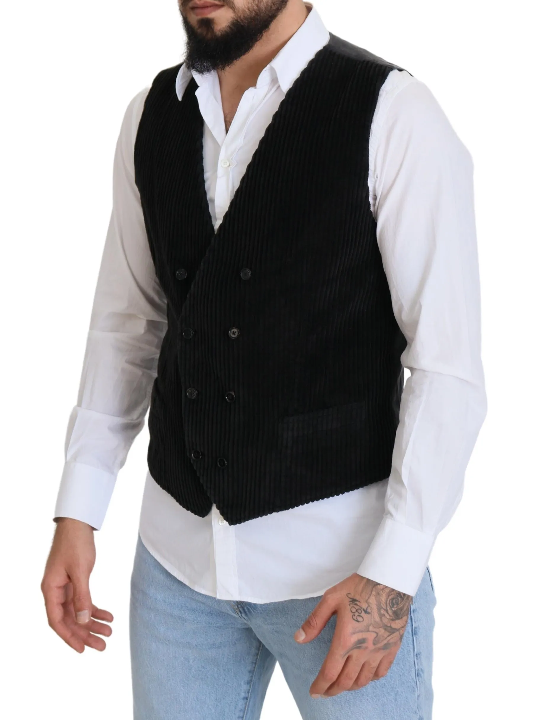 Dolce & Gabbana Men's Elegant Black Double Breasted Dress Vest