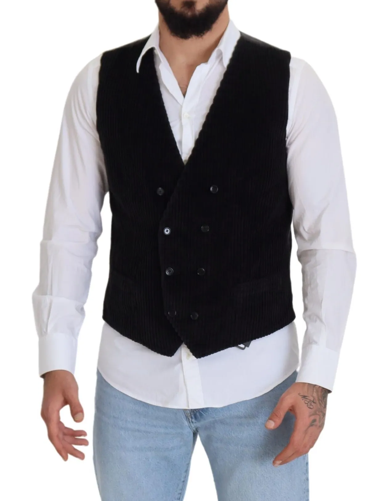 Dolce & Gabbana Men's Elegant Black Double Breasted Dress Vest