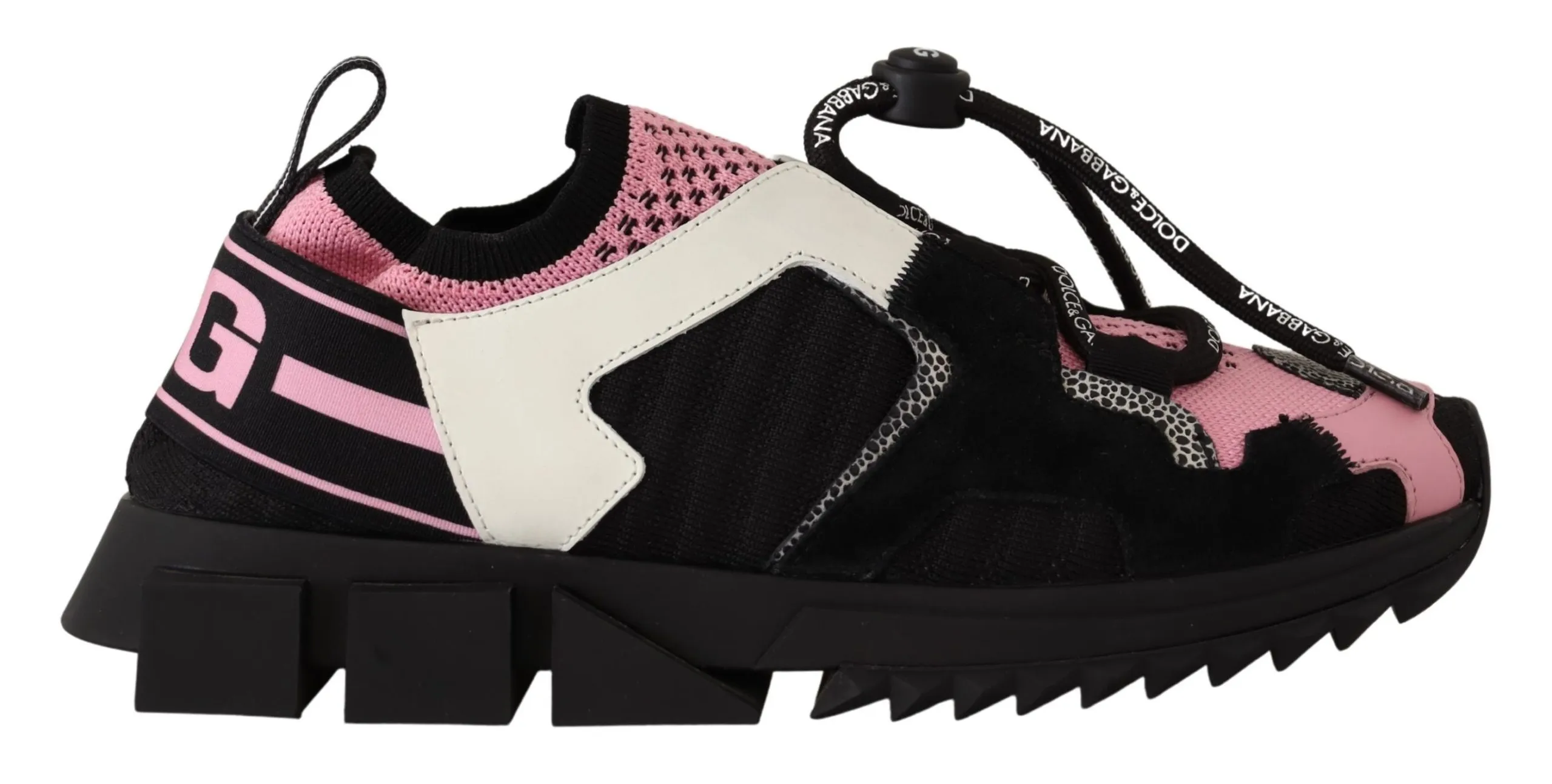 Dolce & Gabbana Women's Chic Black Lace-up Sneakers with Pink Detail