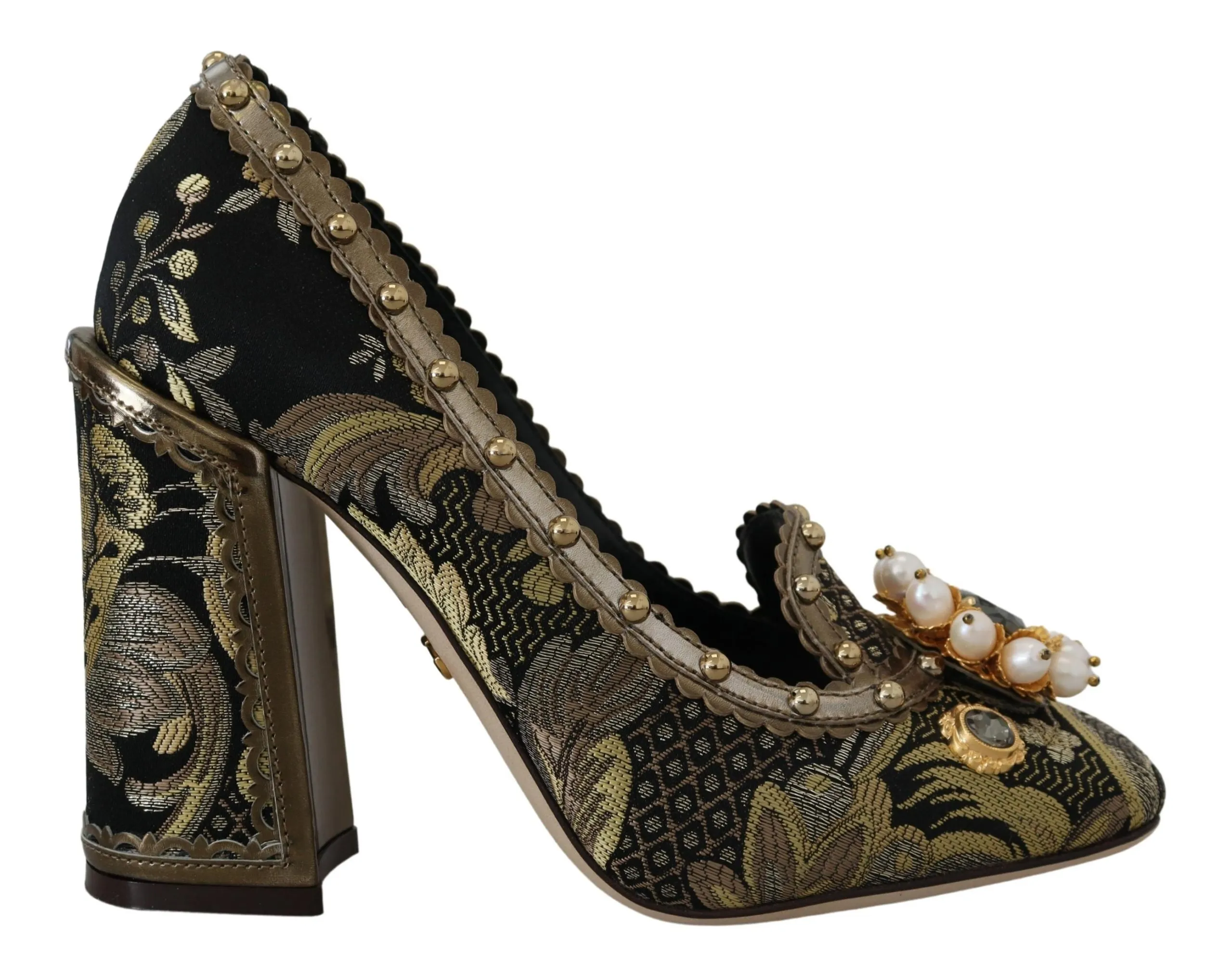 Dolce & Gabbana Women's Golden Jacquard Brocade Square Toe Pumps