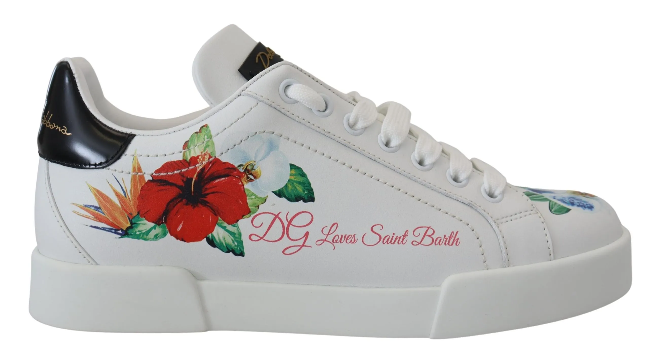 Dolce & Gabbana Women's Chic White Portofino Sneakers with Floral Accents