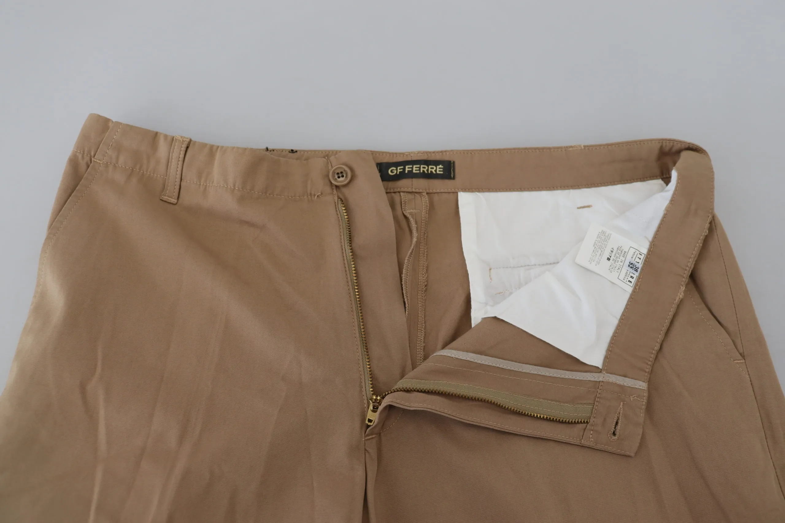 GF Ferre Men's Elegant Brown Straight Fit Chinos