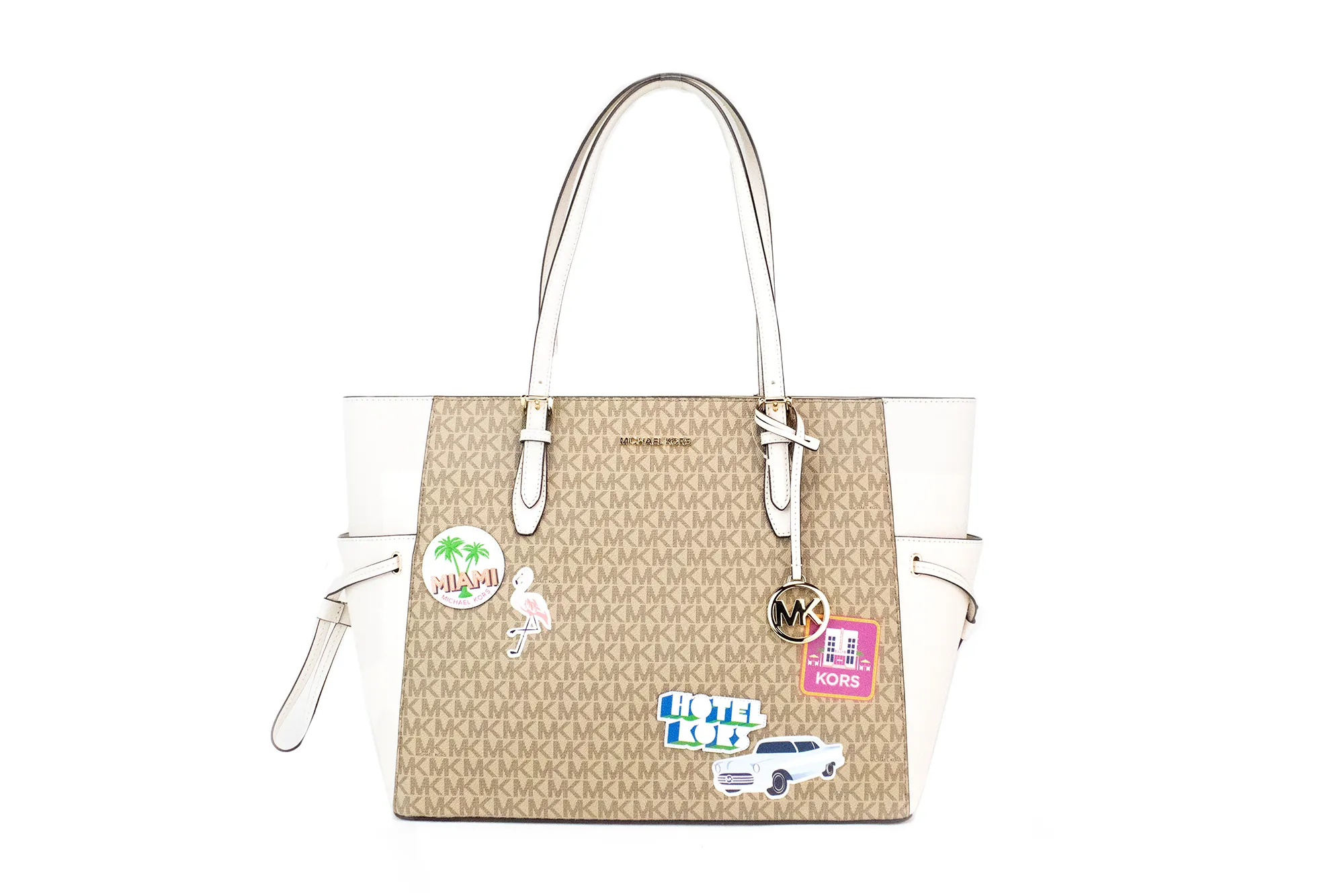 Michael Kors Women's Gilly Large Travel Miami Print Signature PVC Tote Handbag Purse
