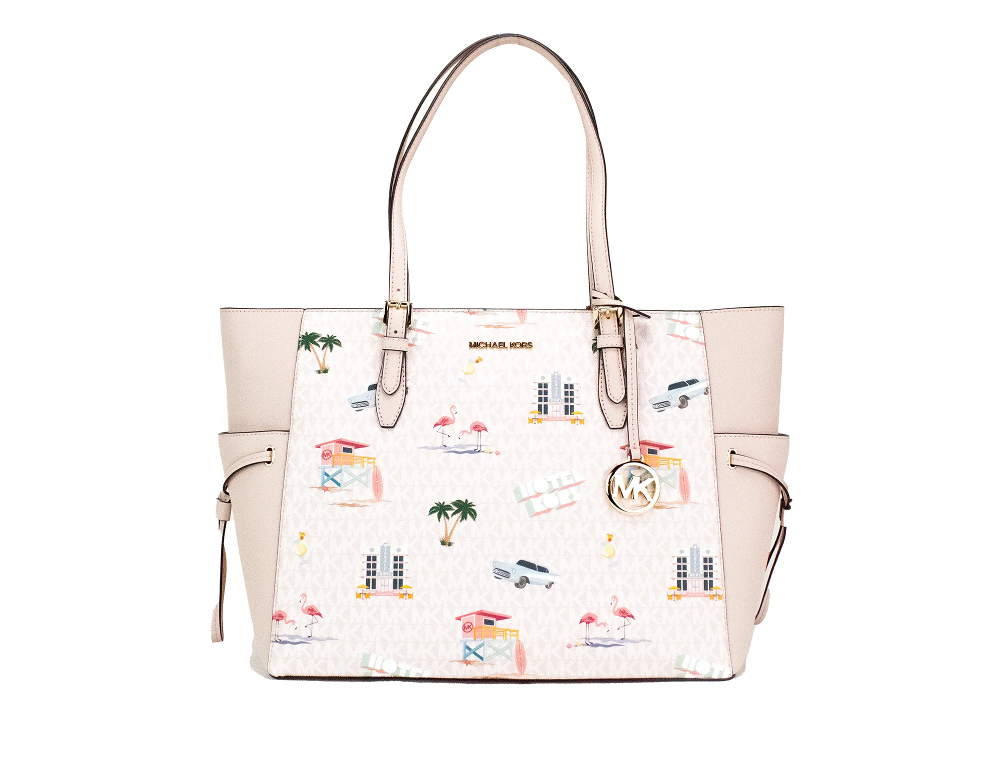 Michael Kors Women's Gilly Large Travel Print Powder Blush Signature PVC Tote Handbag