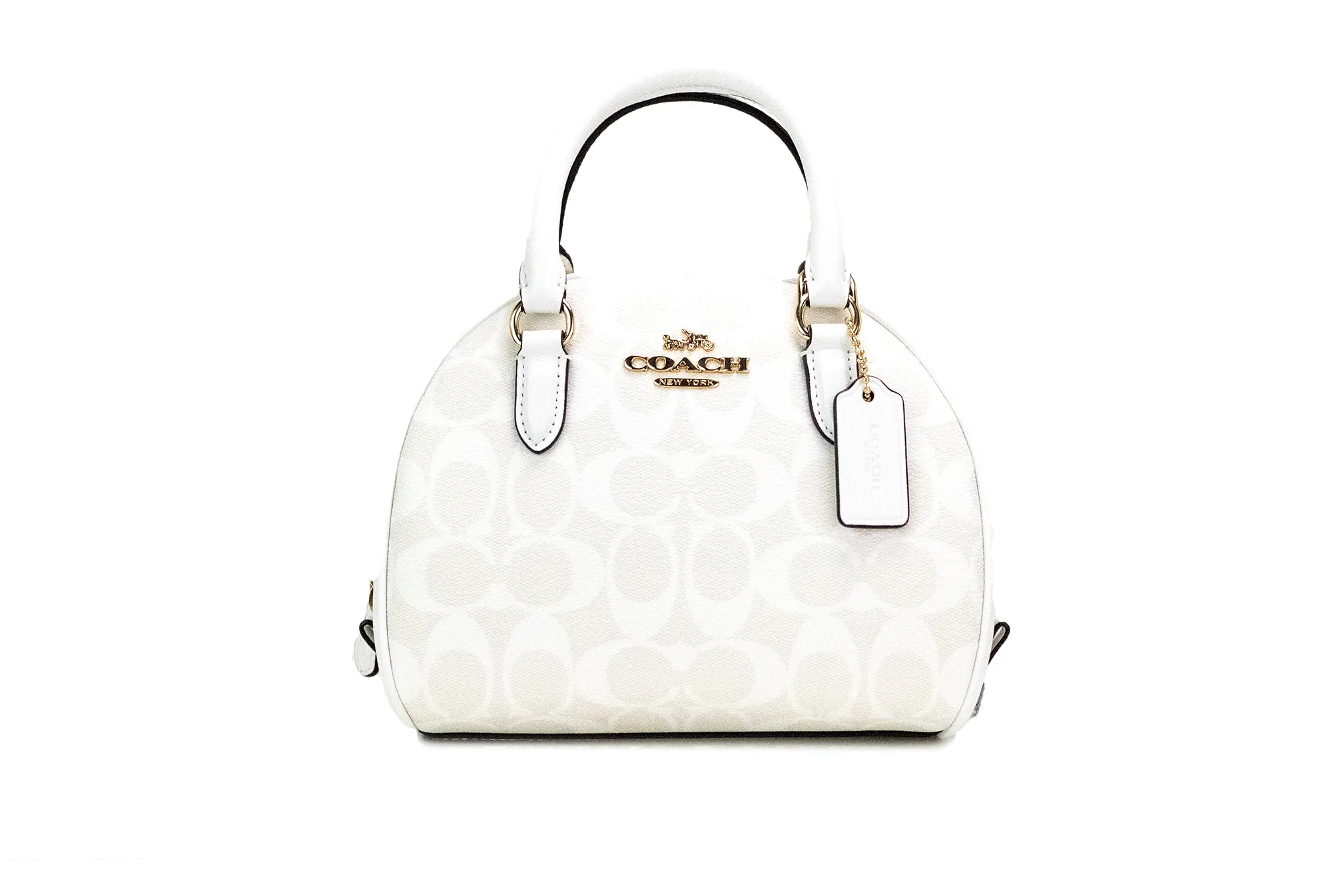 COACH Women's Sydney Small Chalk White Signature Coated Canvas Satchel Handbag