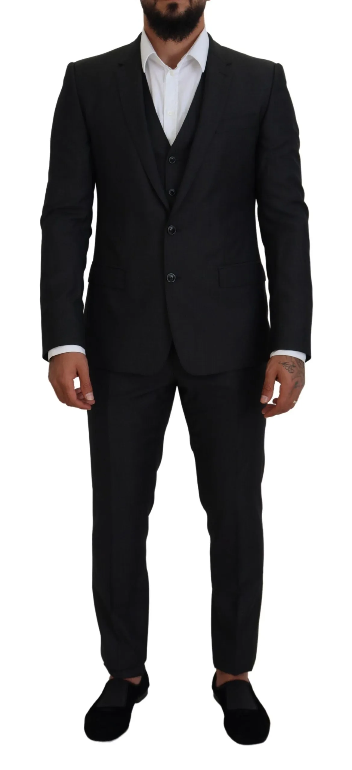 Dolce & Gabbana Men's Elegant Gray Martini Three-Piece Wool Silk Suit