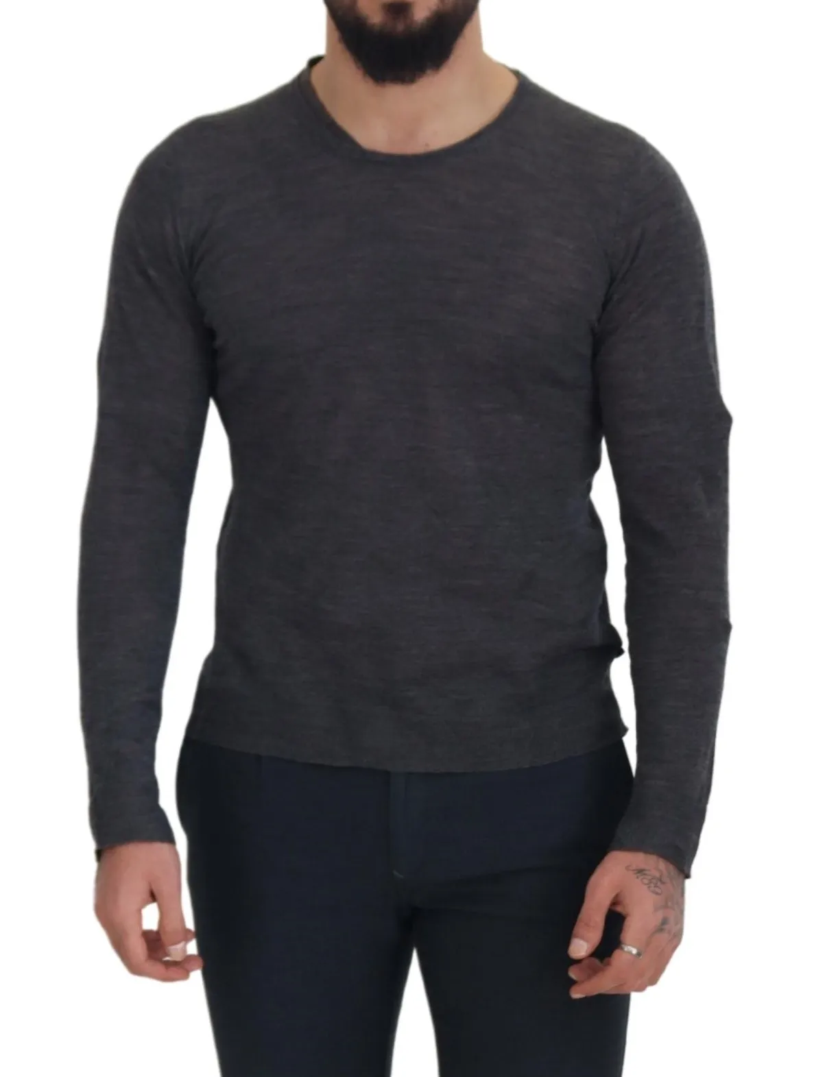 Costume National Men's Sleek Gray Crewneck Pullover Sweater