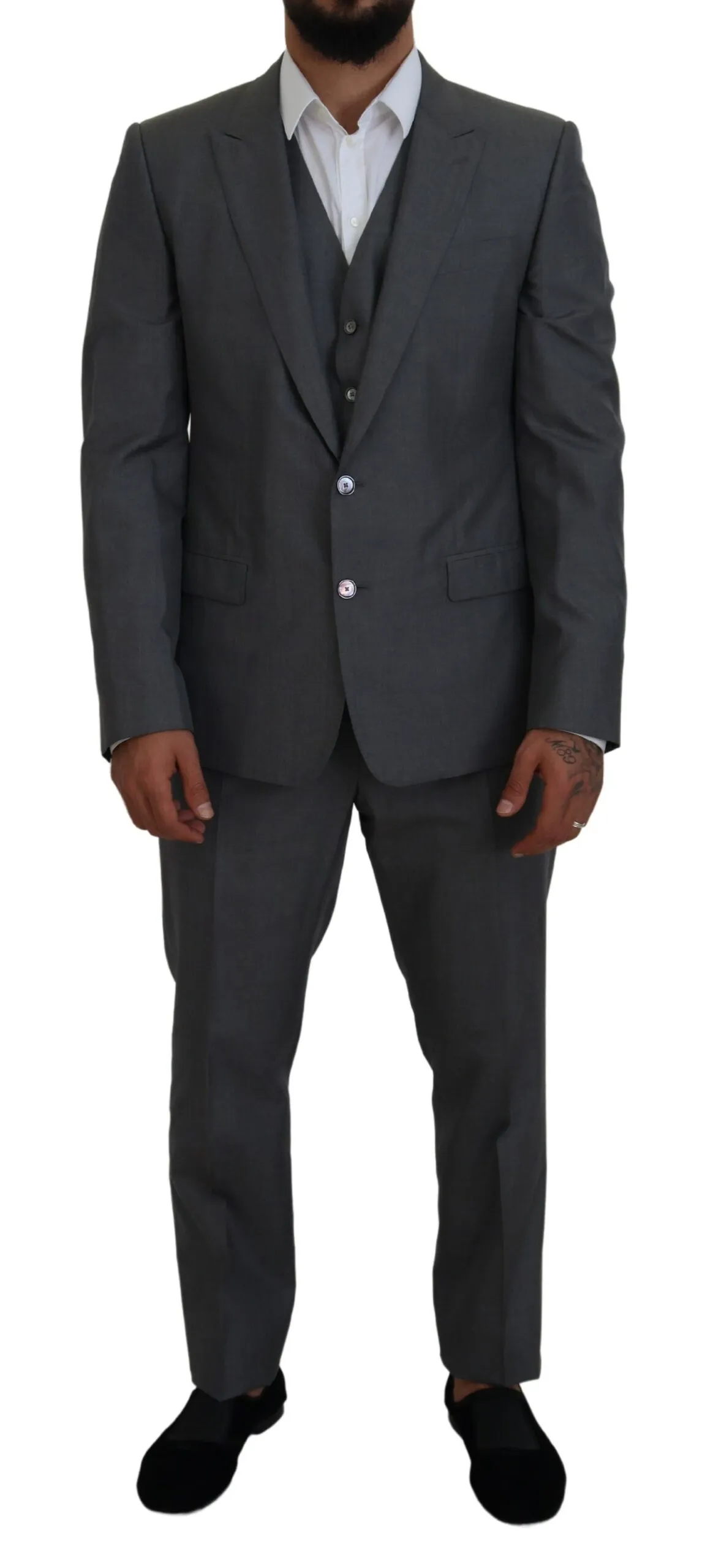 Dolce & Gabbana Men's Sleek Silver Martini Slim Fit Three-Piece Suit